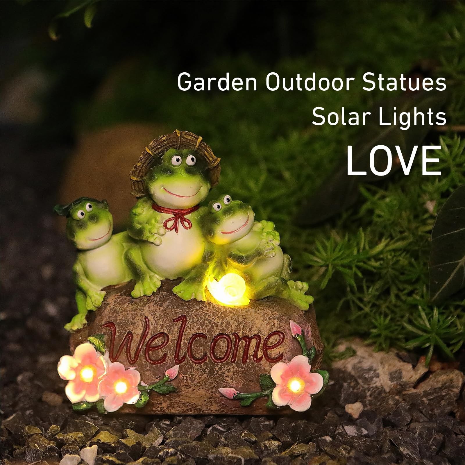 Funny Frog Statues for Garden – 7” Mom & Babys Solar Frog Garden Decor Frog …