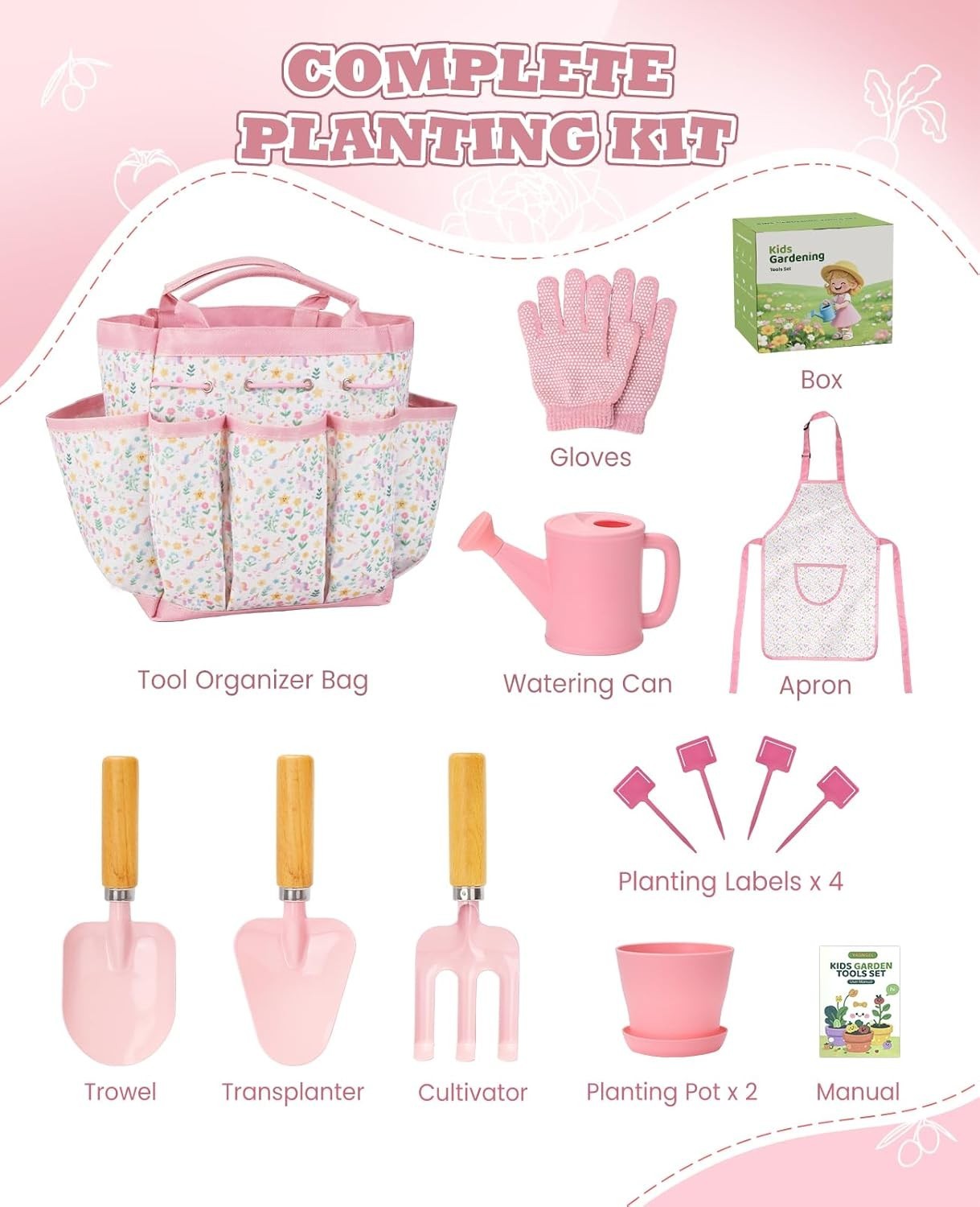 Kids Gardening Set, Gardening Tools Kit for Kids and Toddler, Includes Wooden…