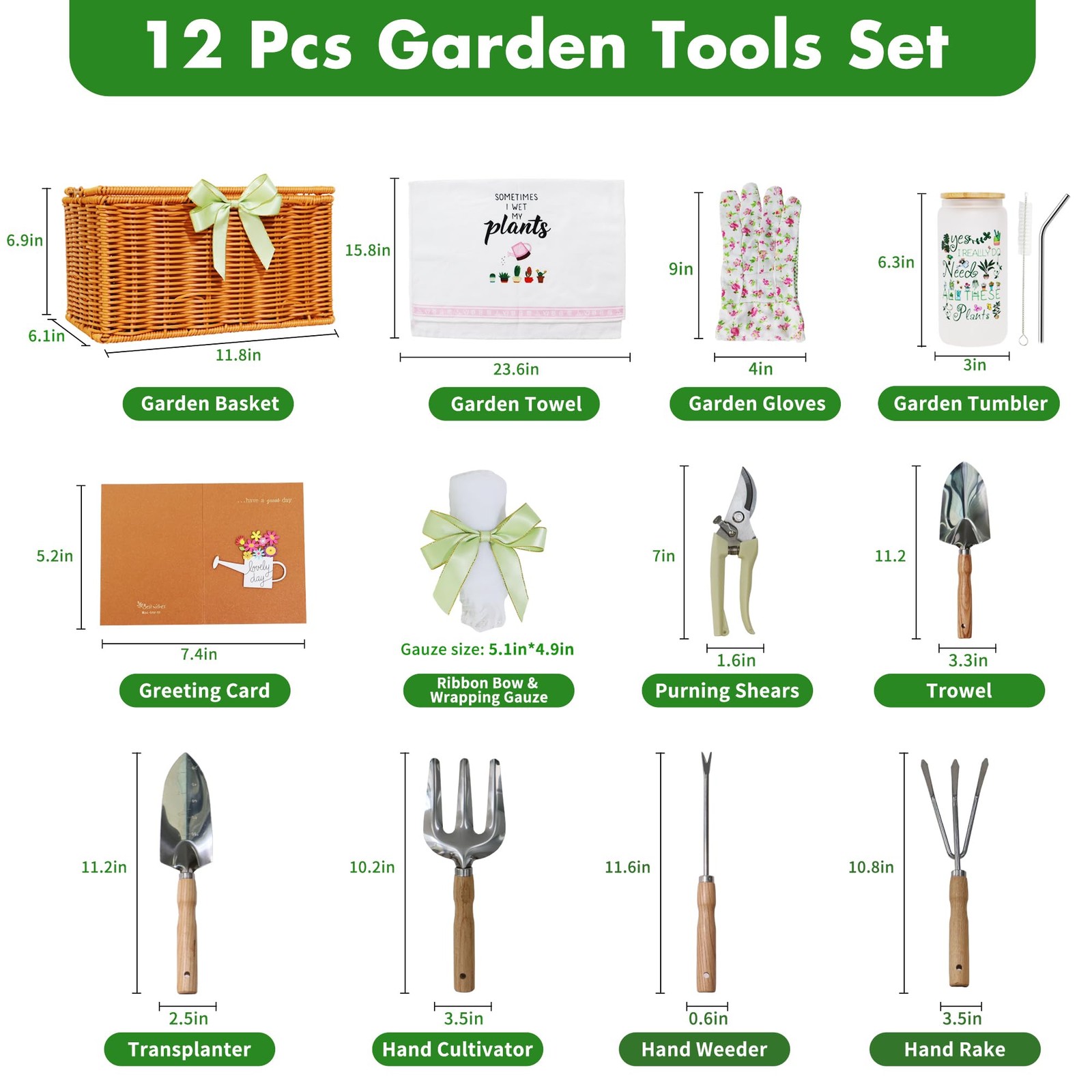 Gardening Gifts for Women 12 Pcs Garden Tools Set with Basket Heavy Duty Gard…