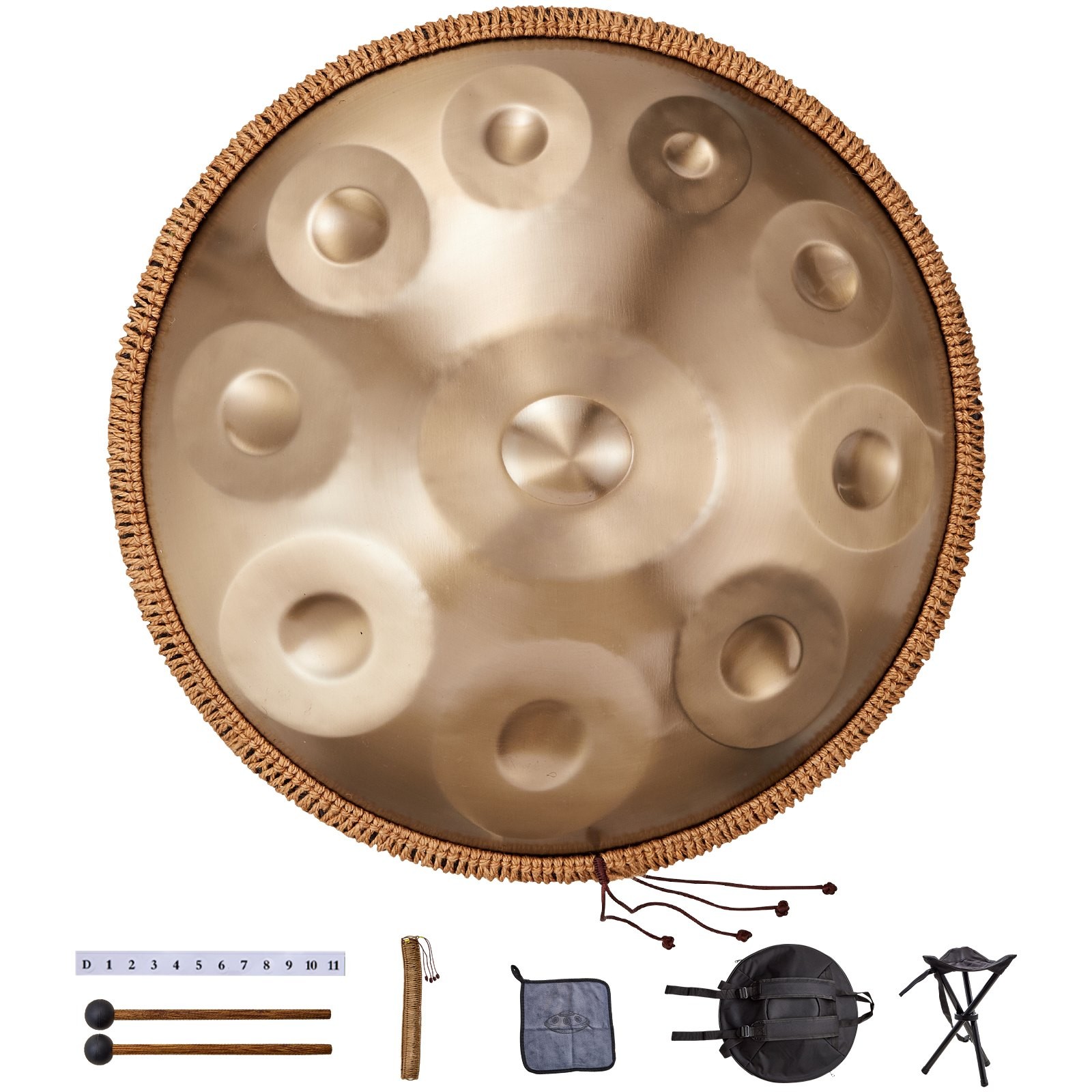 Handpan Drum, 22 in & 10 Notes, D Minor Hand Drum, Hand Pan Drum Instrument with