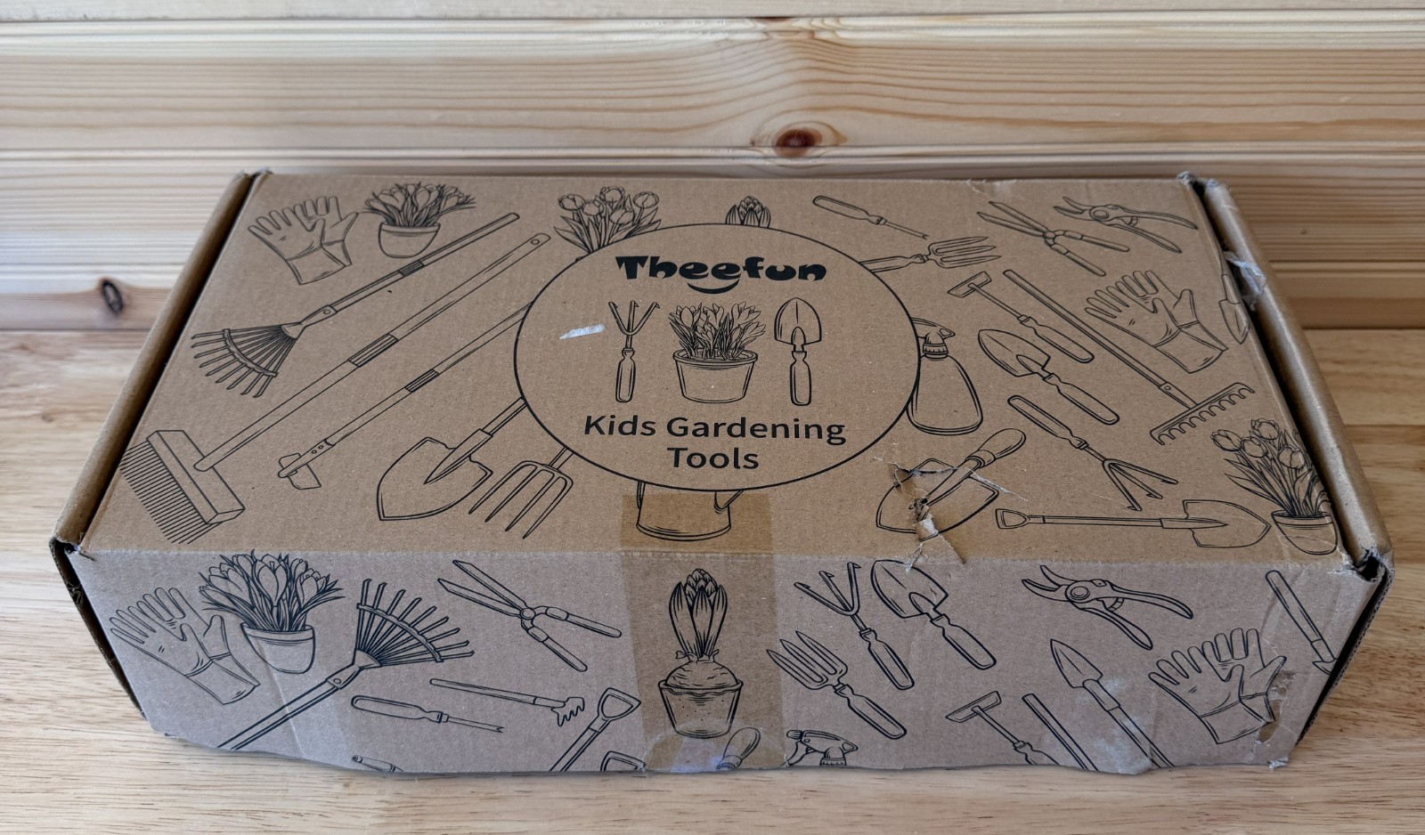 Theefun Kids Garden Tool Set Wooden Handles Metal Head Shovel Rake Hoe Broom Toy
