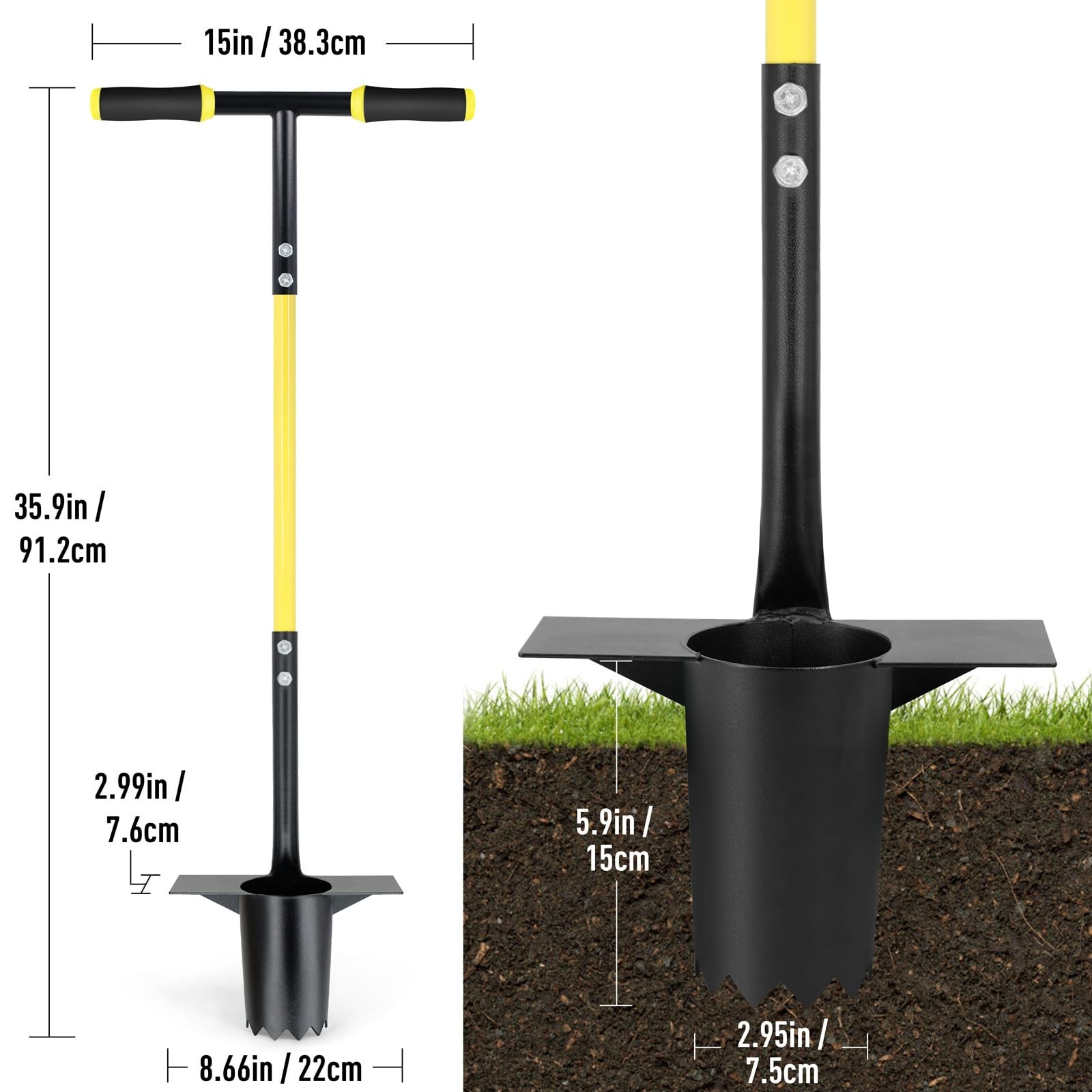 Long Handle Bulb Planter Tool, Stainless Steel Transplanter, Ergonomic Handle