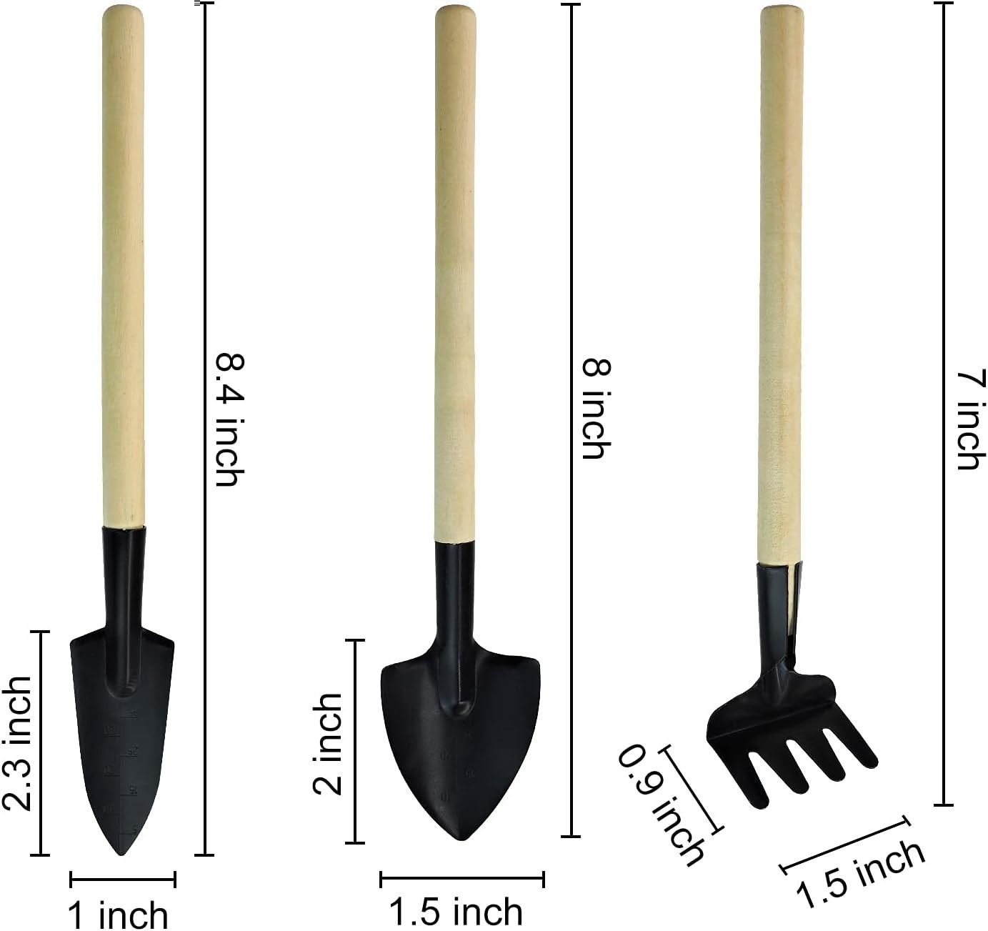Exquisite 3pcs Mini Gardening Set – Durable Rake, Trowel & Shovel for Small Pots
