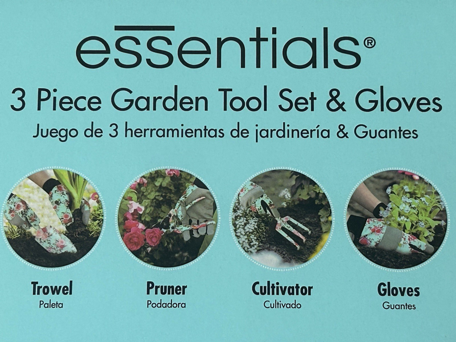 3 pc Garden Tool Set + Bonus Gloves, pink red floral, garden gift set new in box
