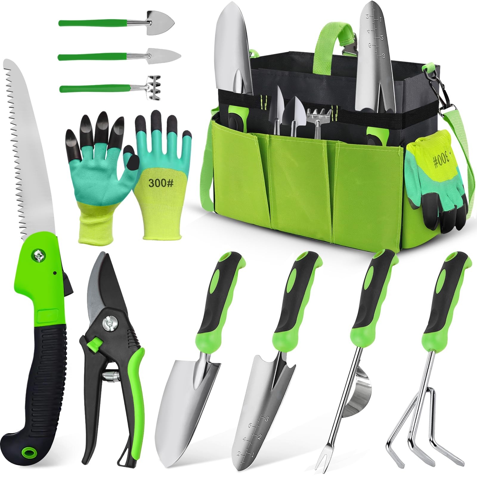 Gardening Tools Set of 11, Heavy Duty Stainless Steel Garden Hand Tools with …
