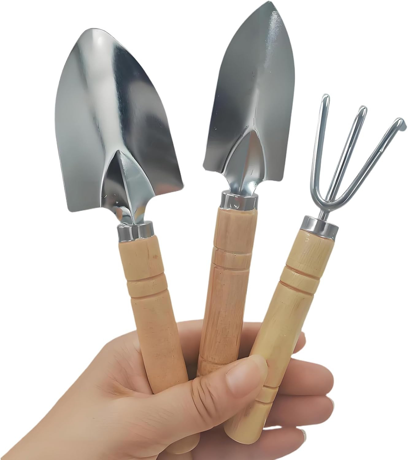 3 Pcs Mini Garden Tools Set Small Tiny Shovel Trowel and Hand Rake with Solid Wo