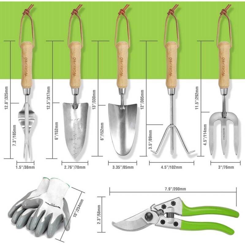 WORKPRO 7PC Garden Tool Set Heavy Duty Stainless Steel Garden Tool Wooden Handle