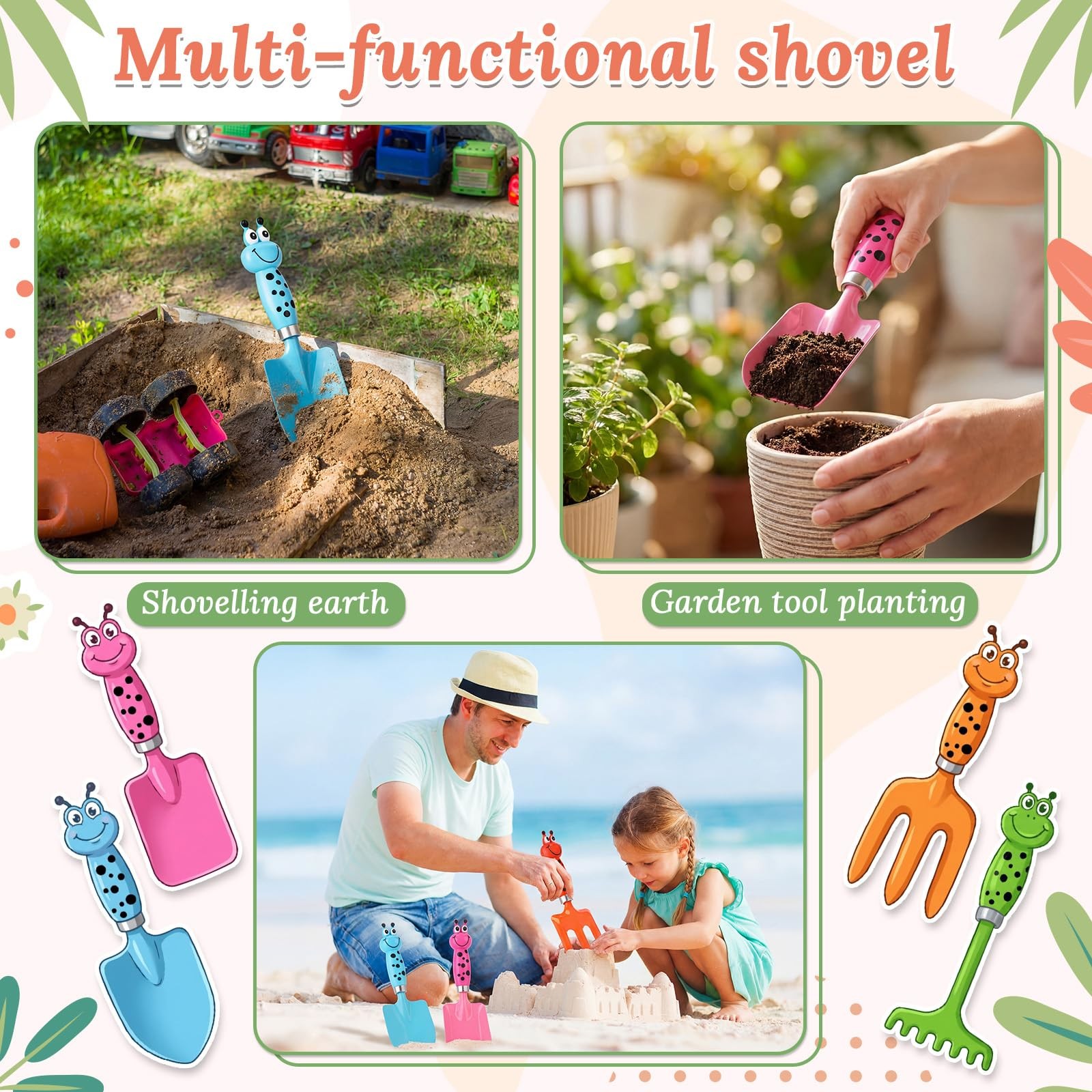 10 Pack Beach Toys for Children Sand Kit Beach Shovels with Rake Fork Trowel …