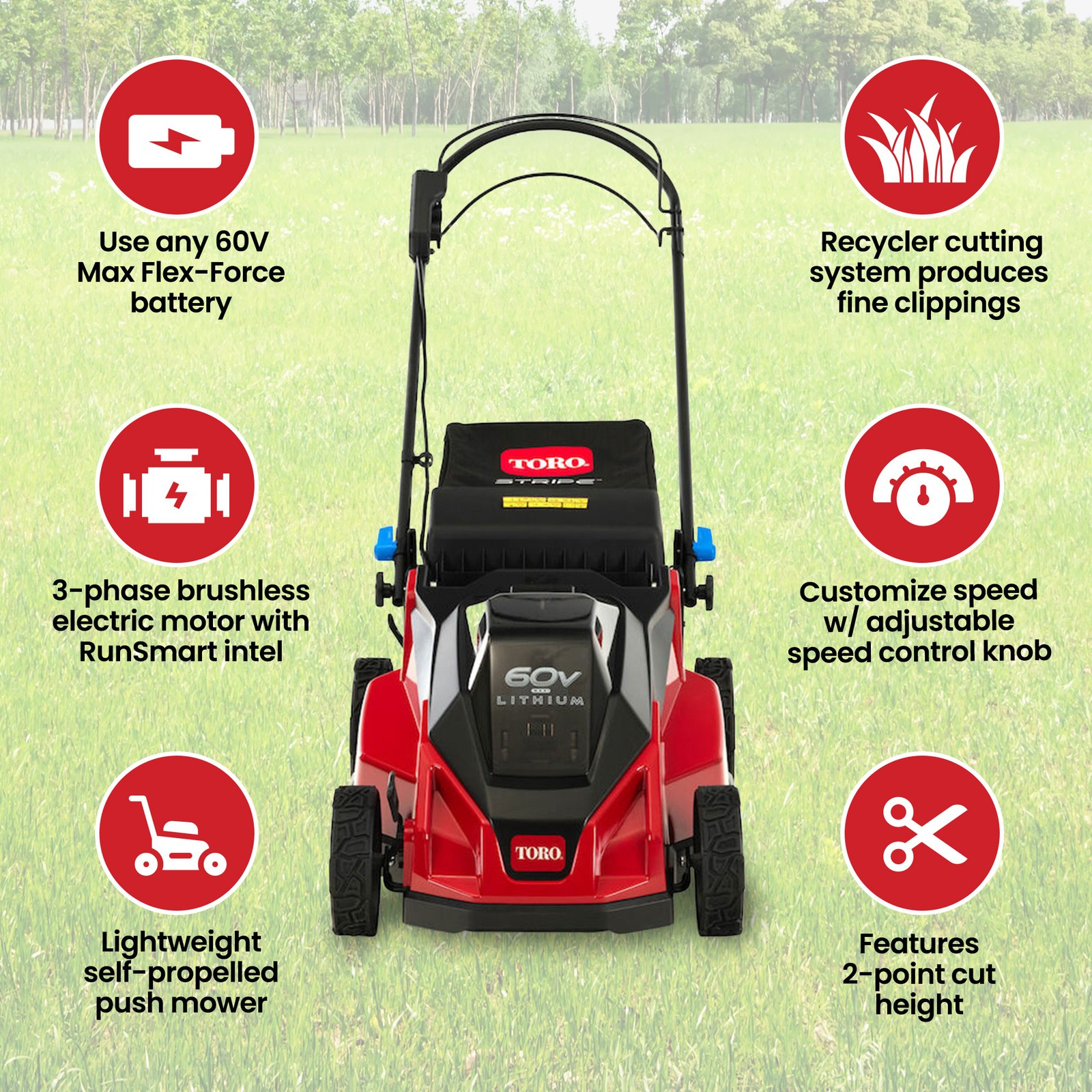 Toro Foldable 60-Volt 21-Inch Stripe Cordless Electric Self Propelled Lawn Mower