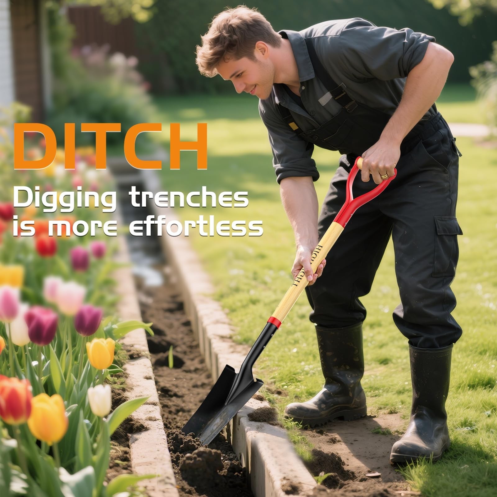 HIGHLIGHT 45-Inch Spade Shovel for Digging, Heavy Duty Transplanting & Drain …
