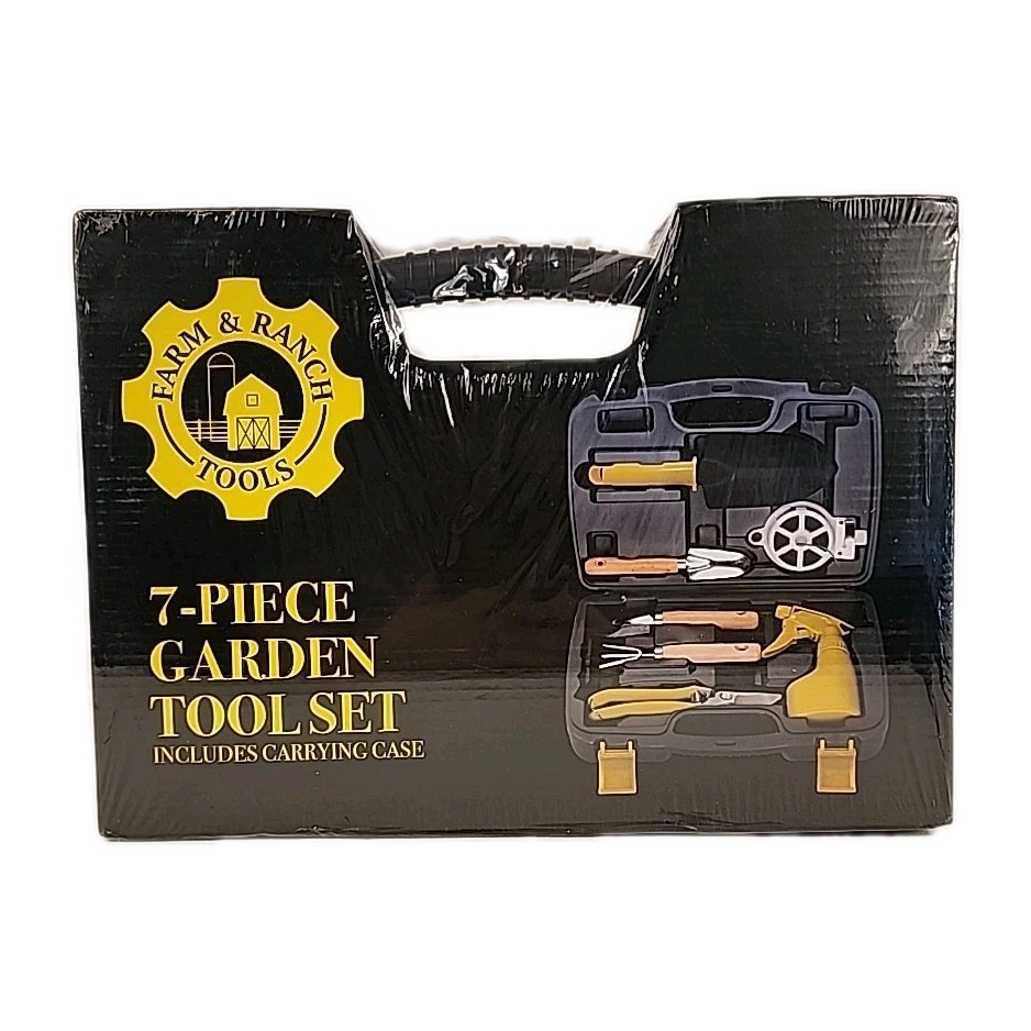 FARM & RANCH TOOLS 7 Piece Garden Tool Set in STORAGE CASE New in Package Sealed