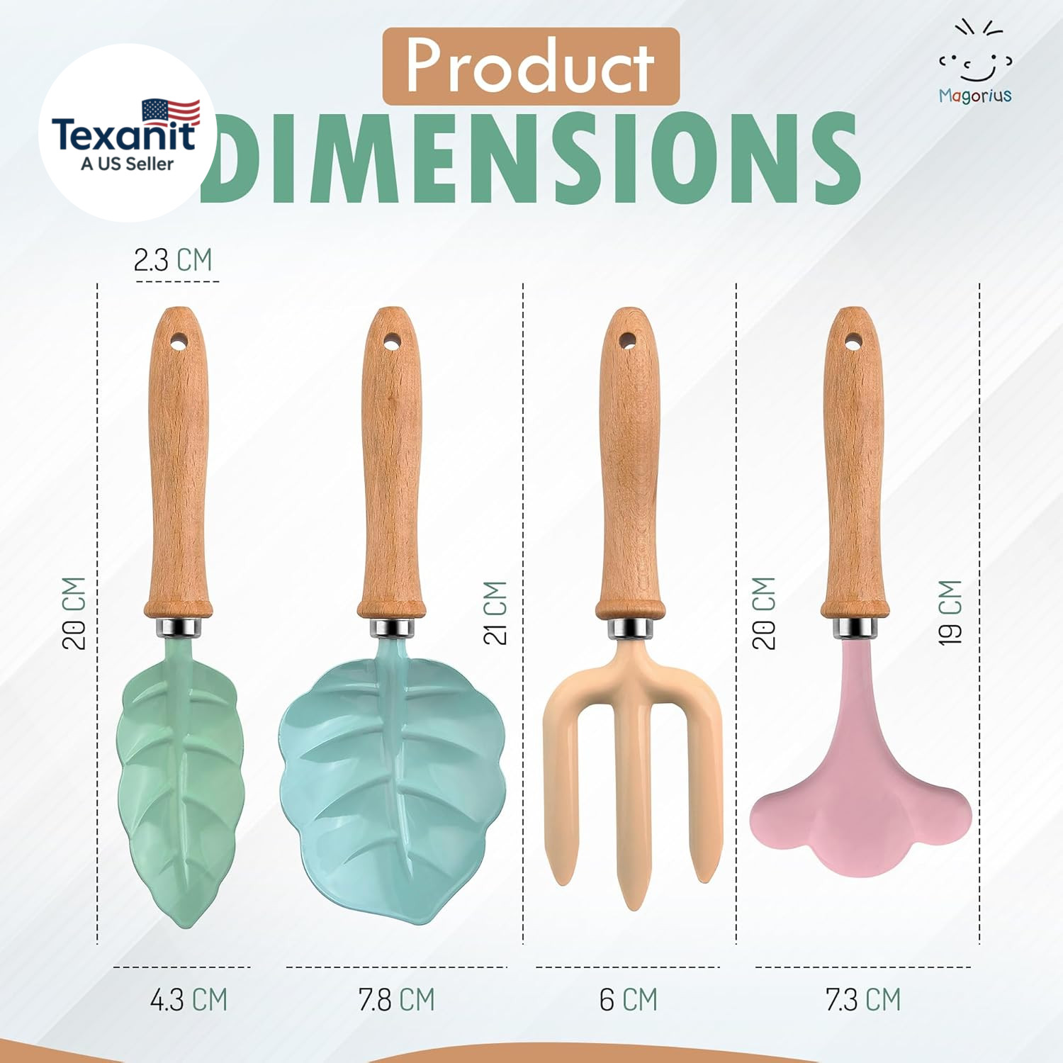Kids Gardening Tools Set – 9 Piece Real Metal Tools with Sturdy Wood Handles, In
