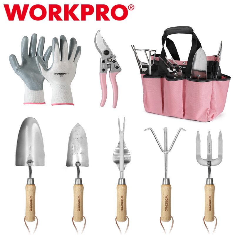 WORKPRO 7 Piece Pink Garden Tools Set Stainless Steel Heavy Duty Gardening Tools