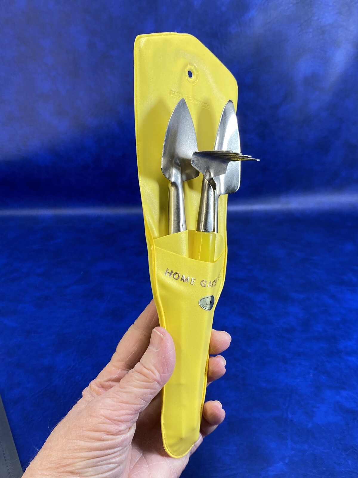 Vtg Home Gardening Set by NT 3 Piece Yellow Plastic Handle with Vinyl Holder