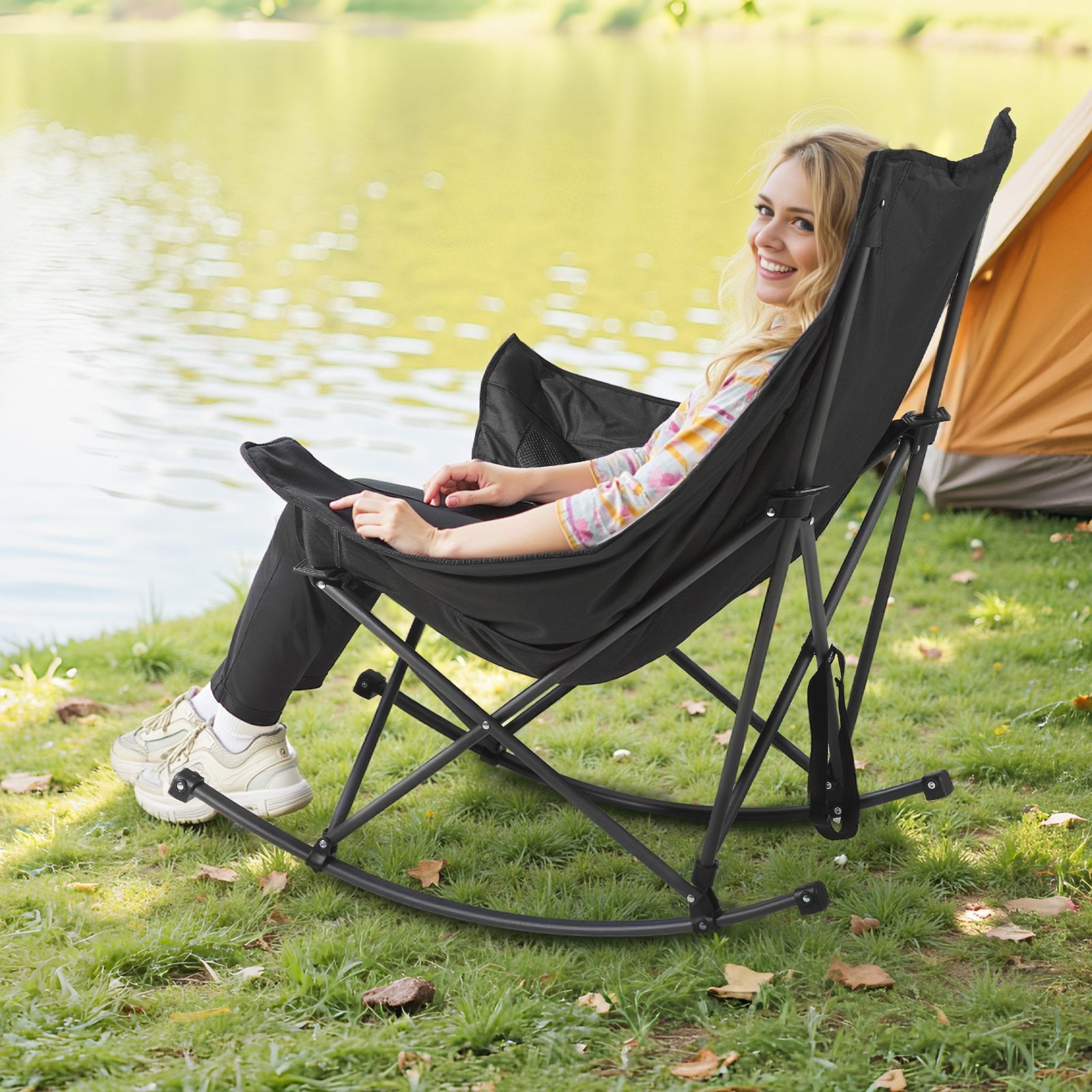 Heated Camping Chair,3 Heating Settings,Large-Sized Padded Folding Rocker,Heavy