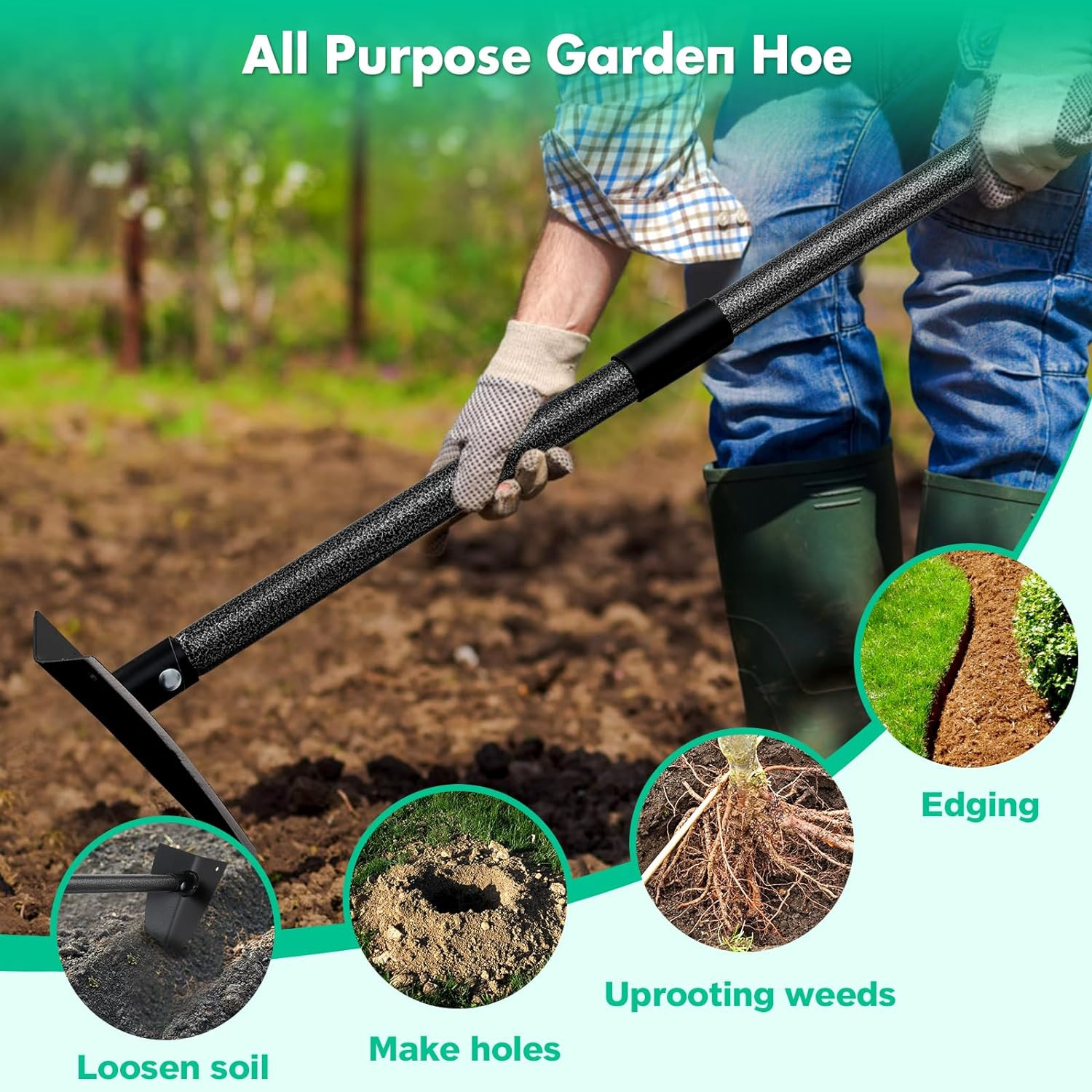 48″~72” long handle Triangle Hoe for Digging Weeding Loosening Soil Edging cut