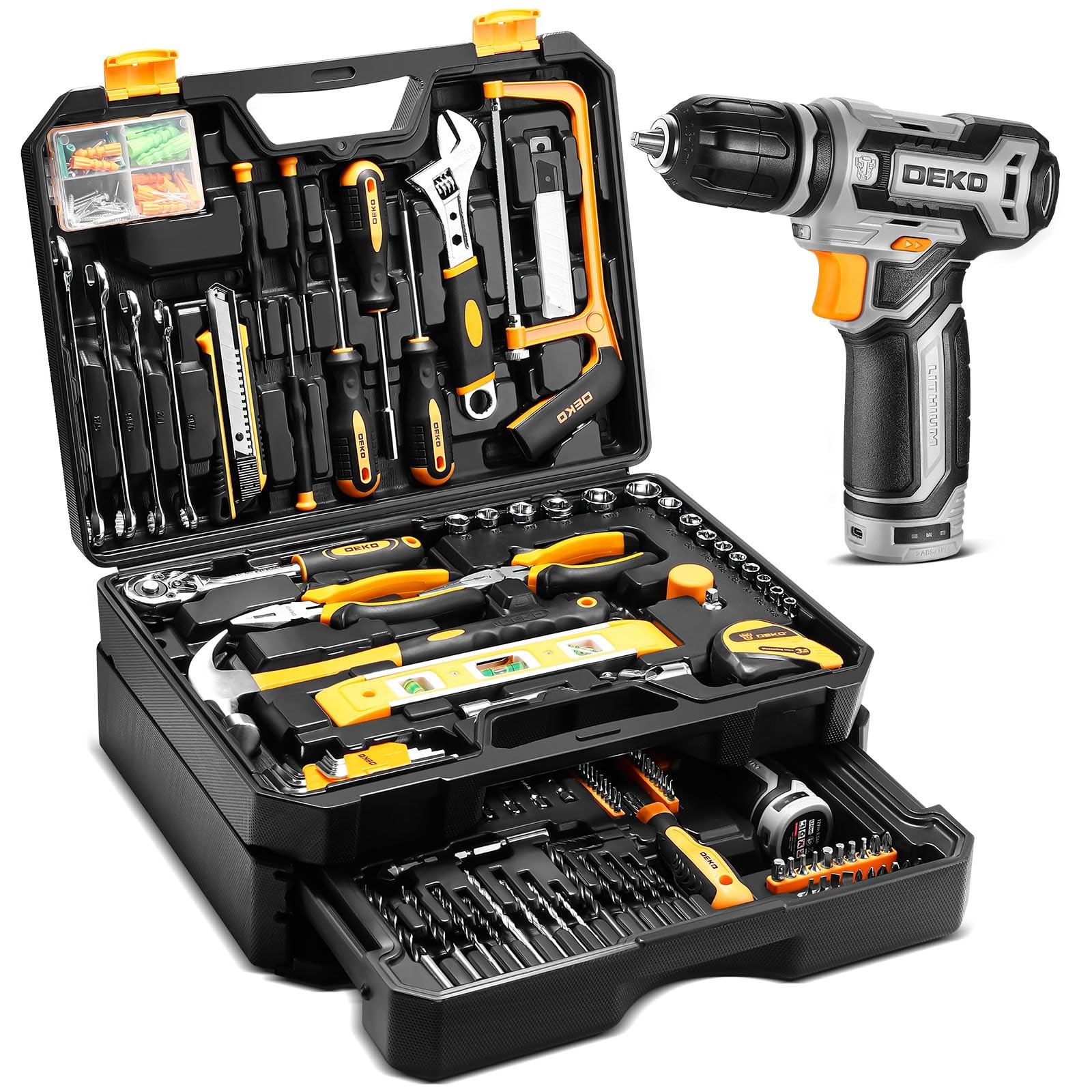 Tool Kit Drill Setdekopro Home Mechanic Toolbox 12V Power Cordless Drill Hand