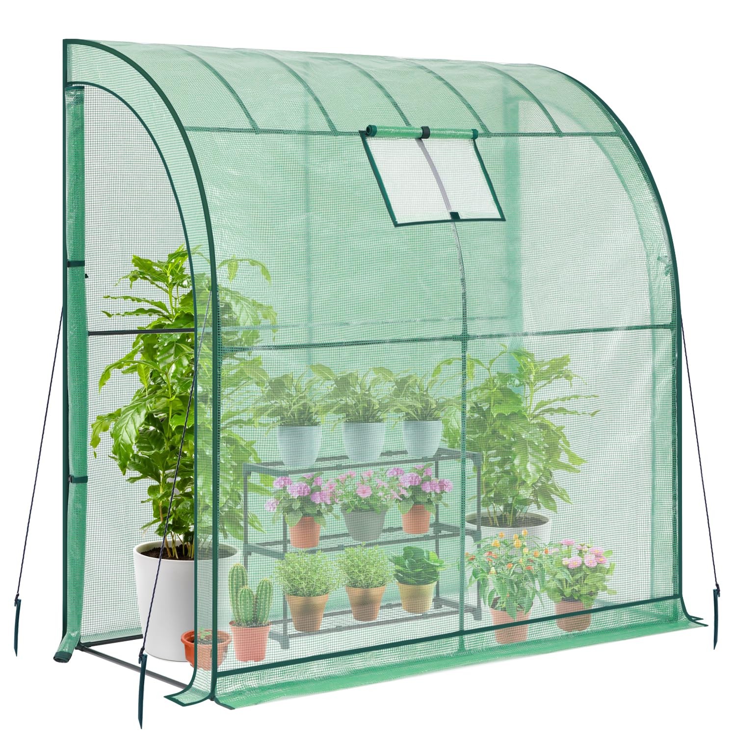 Lean-To 3-Tier Shelves Ohuhu Portable Walk-In Wall Mounted Green House Mesh