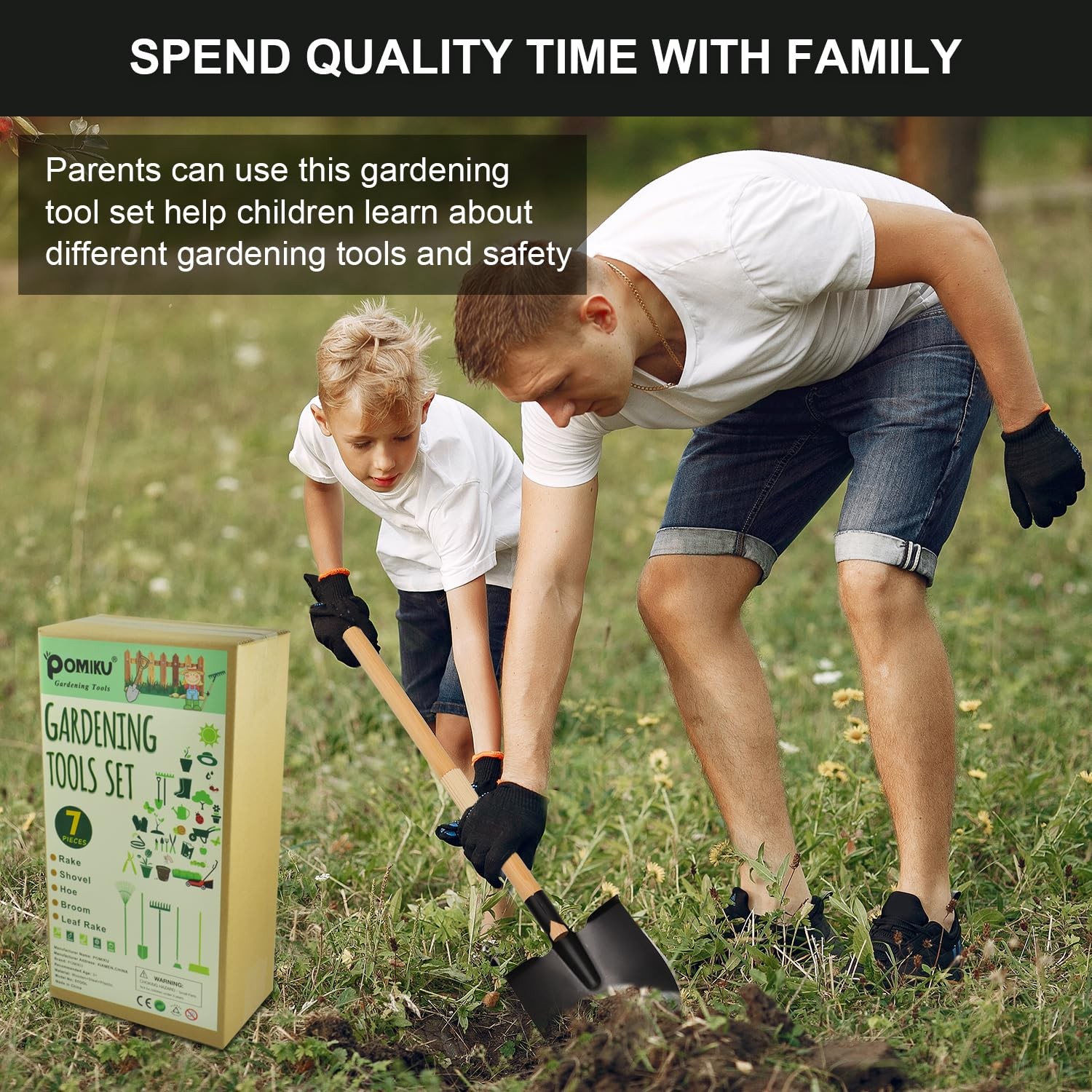 Kids Rake and Shovel Sets, 7PCS Child Metal Gardening Tools for Real Digging-Gre