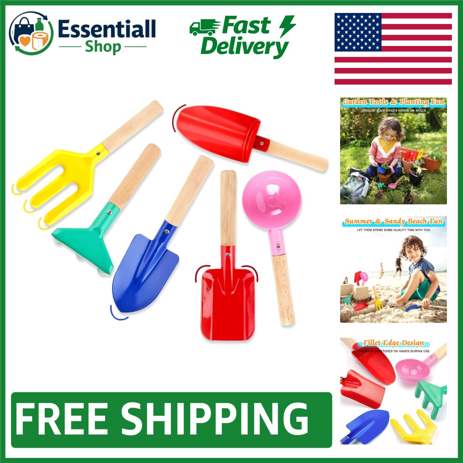 6-Piece Colorful Kids Gardening Tools Set: Safe Beach & Garden Exploration