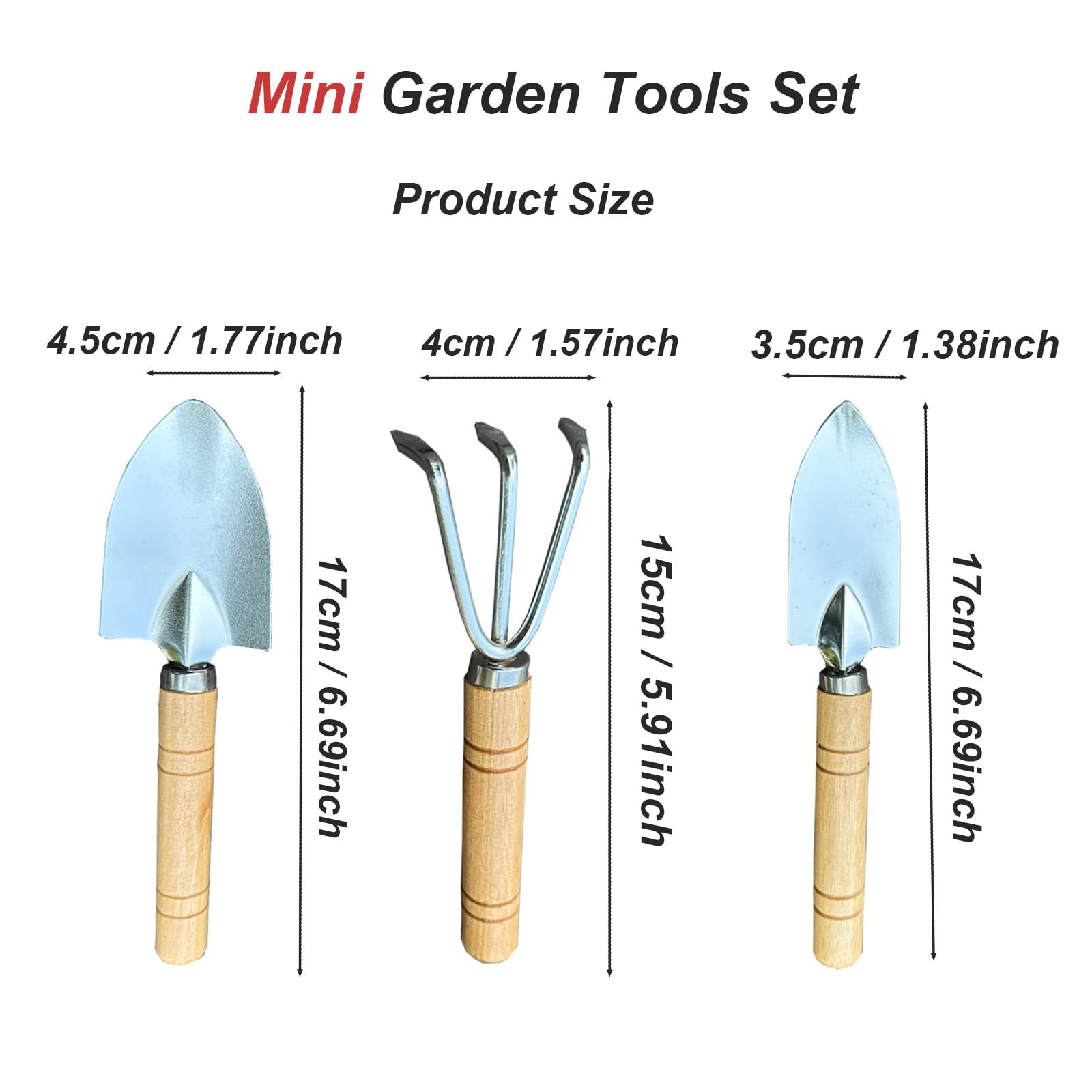 3 Pcs Mini Garden Tools Set Small Tiny Shovel Trowel and Hand Rake with Solid…