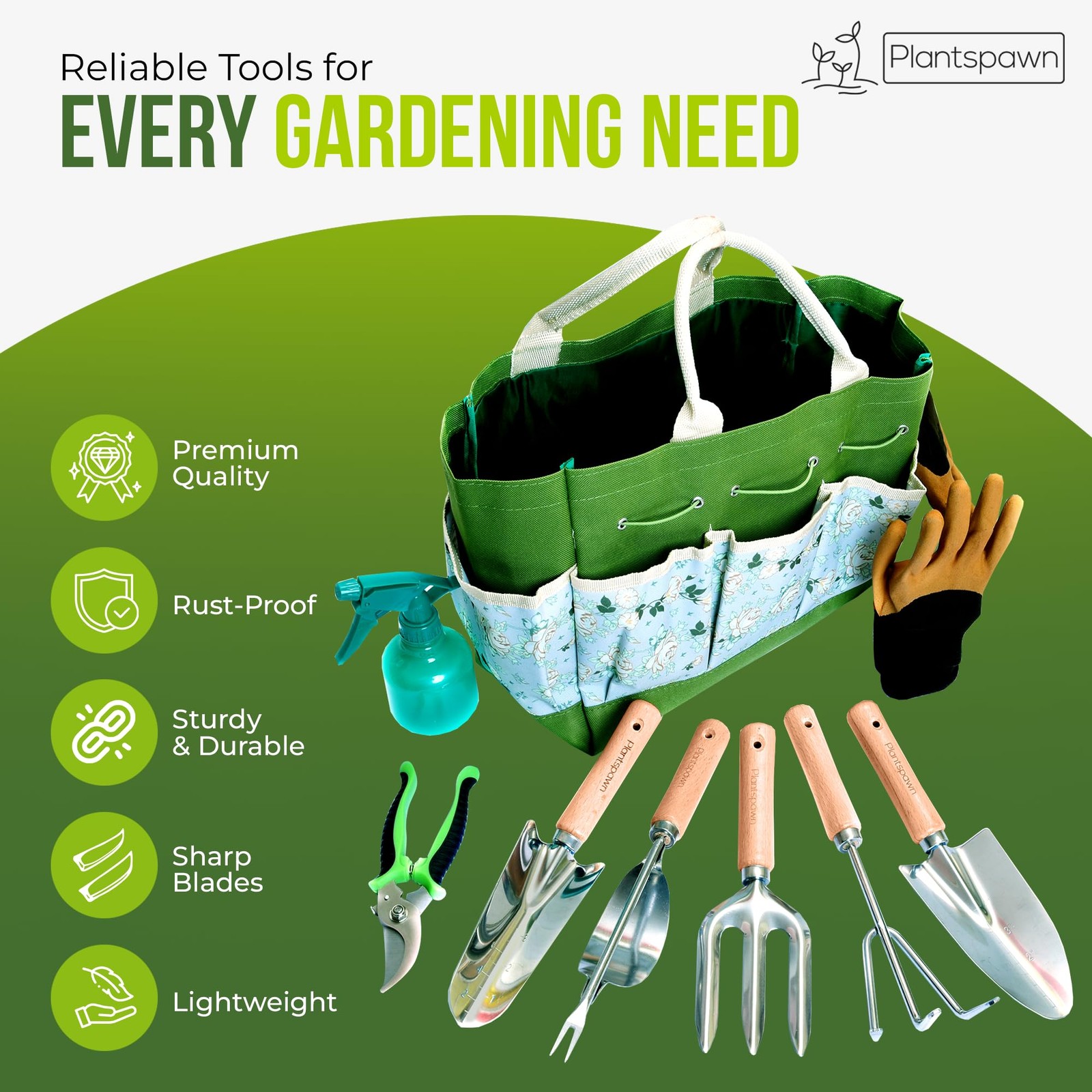 9 PCS Gardening Tools Set with Bag | HeavyDuty RustProof Hand Tools with Wood…