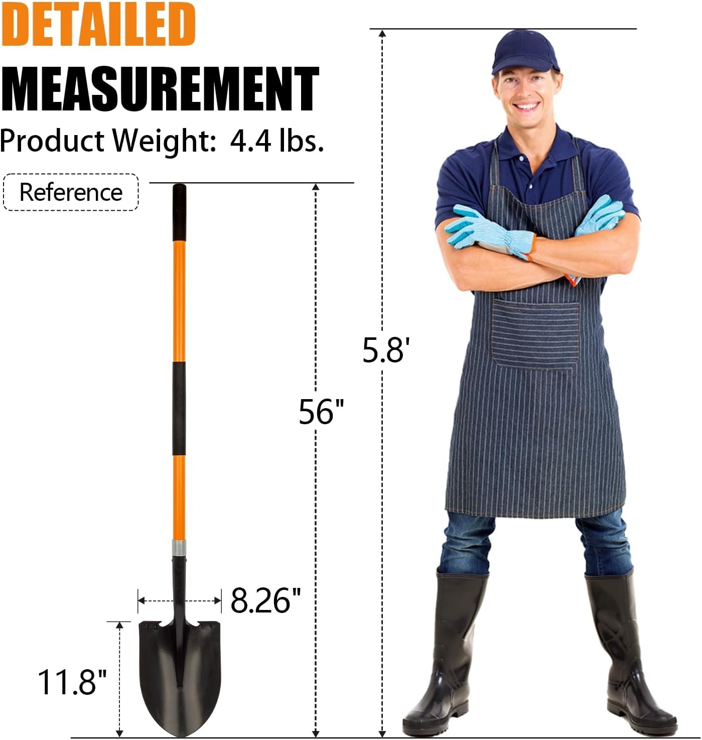 Professional 56″ Heavy-Duty Shovel with Round Blade & Sturdy Fiberglass Handle