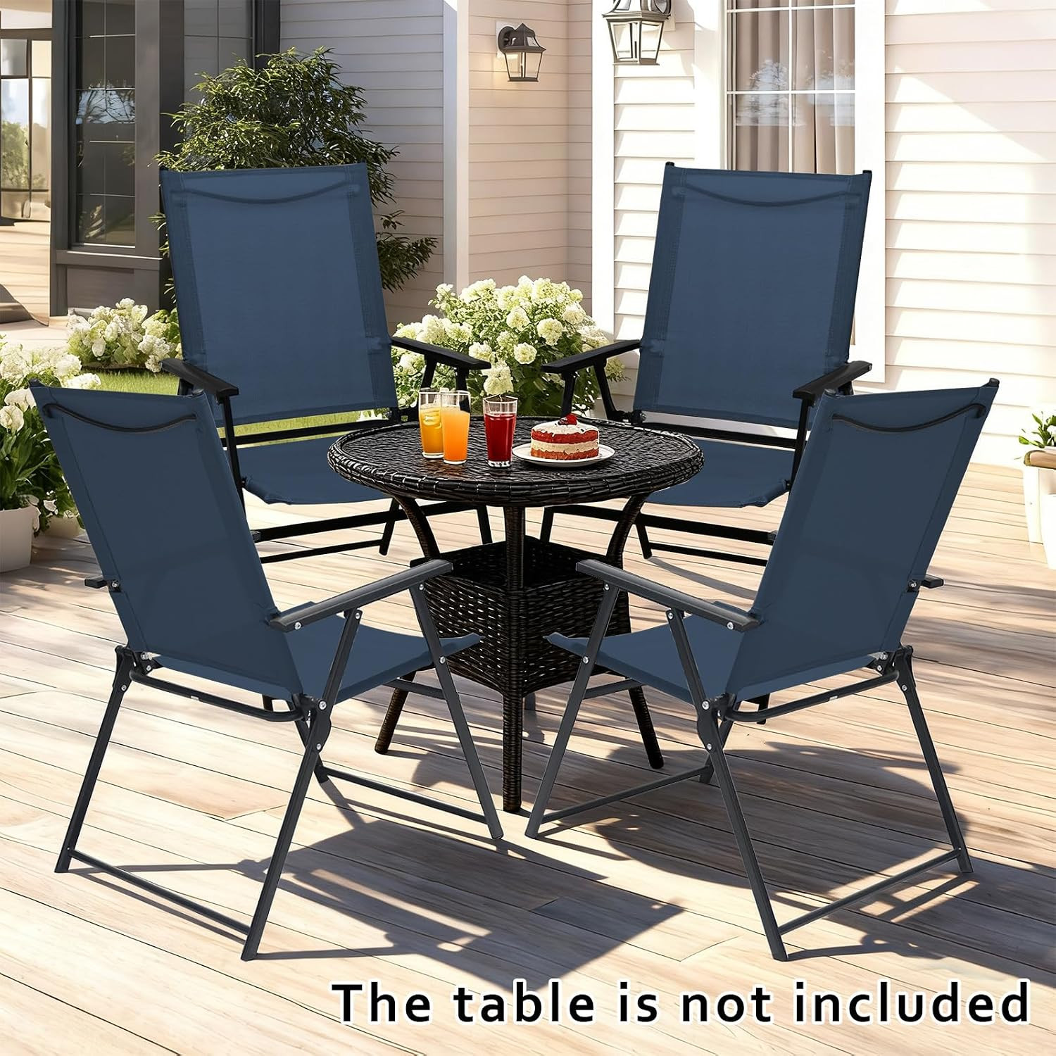 Folding Patio Chairs Set of 4 Stackable Outdoor Chairs with Armrests Backrest Po