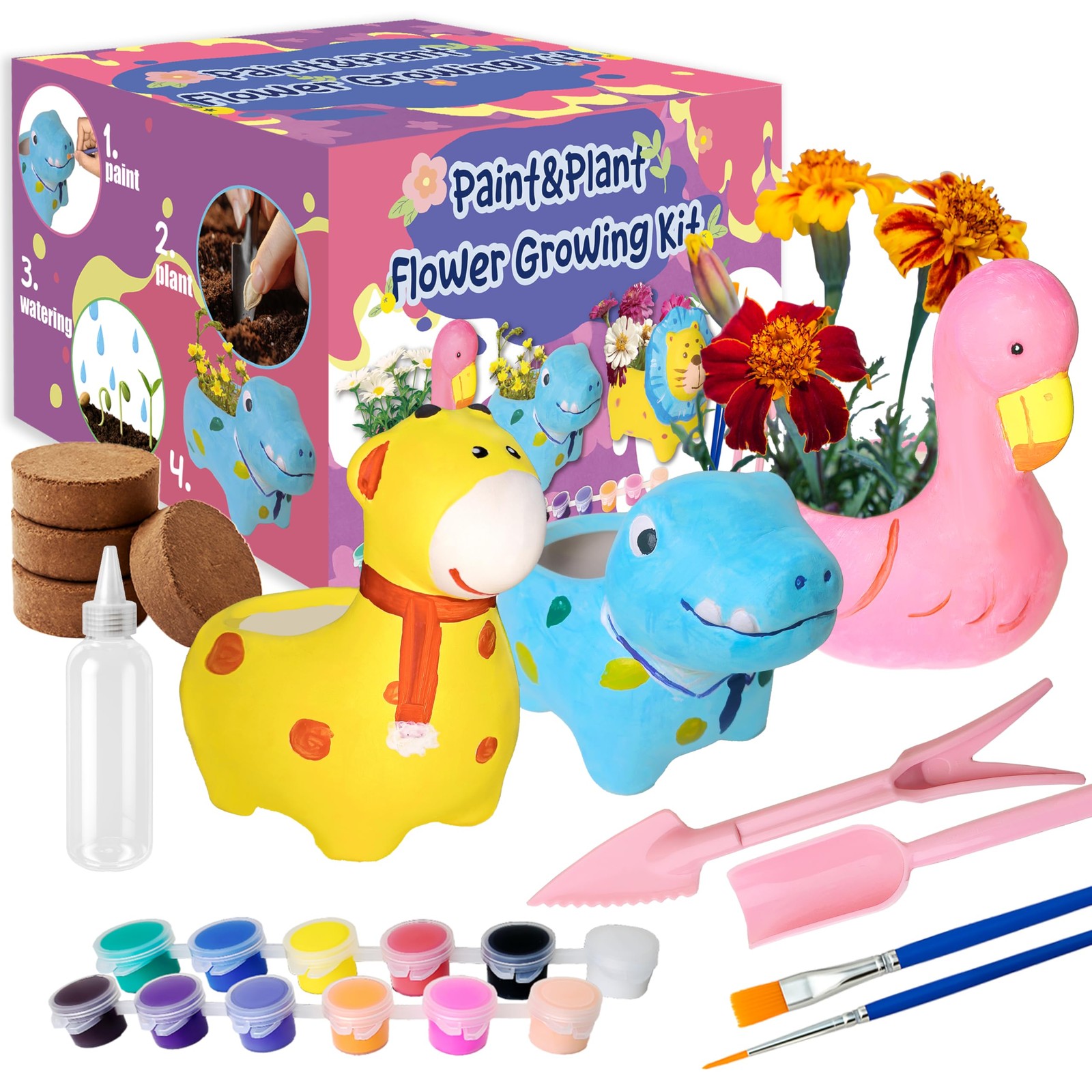 Paint & Plant Flower Growing Kit for – 4 Set DIY Animal Pattern Ceramic Paint…