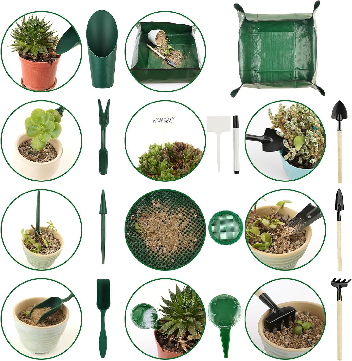 16Pcs Garden Tools, Mini Garden Hand Transplanting Succulent Tools Set, 19.6″ Th