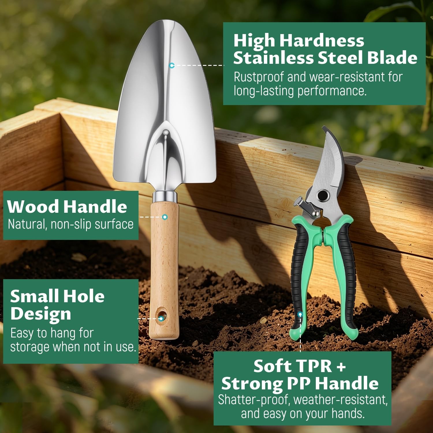 Troispot Gardening Tool Set, Heavy Duty Stainless Steel Hand Tools with Woode…