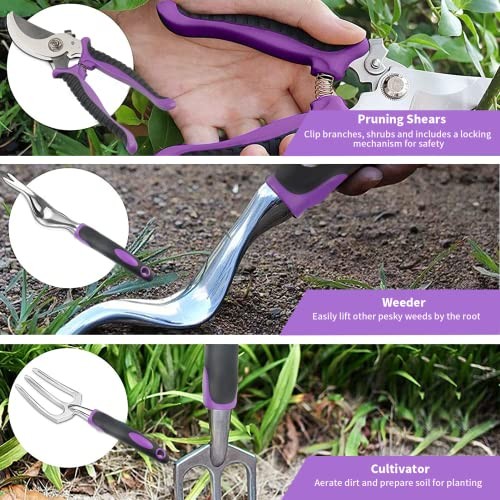 Gardening Tool Set – 11 Piece Aluminum Alloy Steel Hand Tool Starter Kit with
