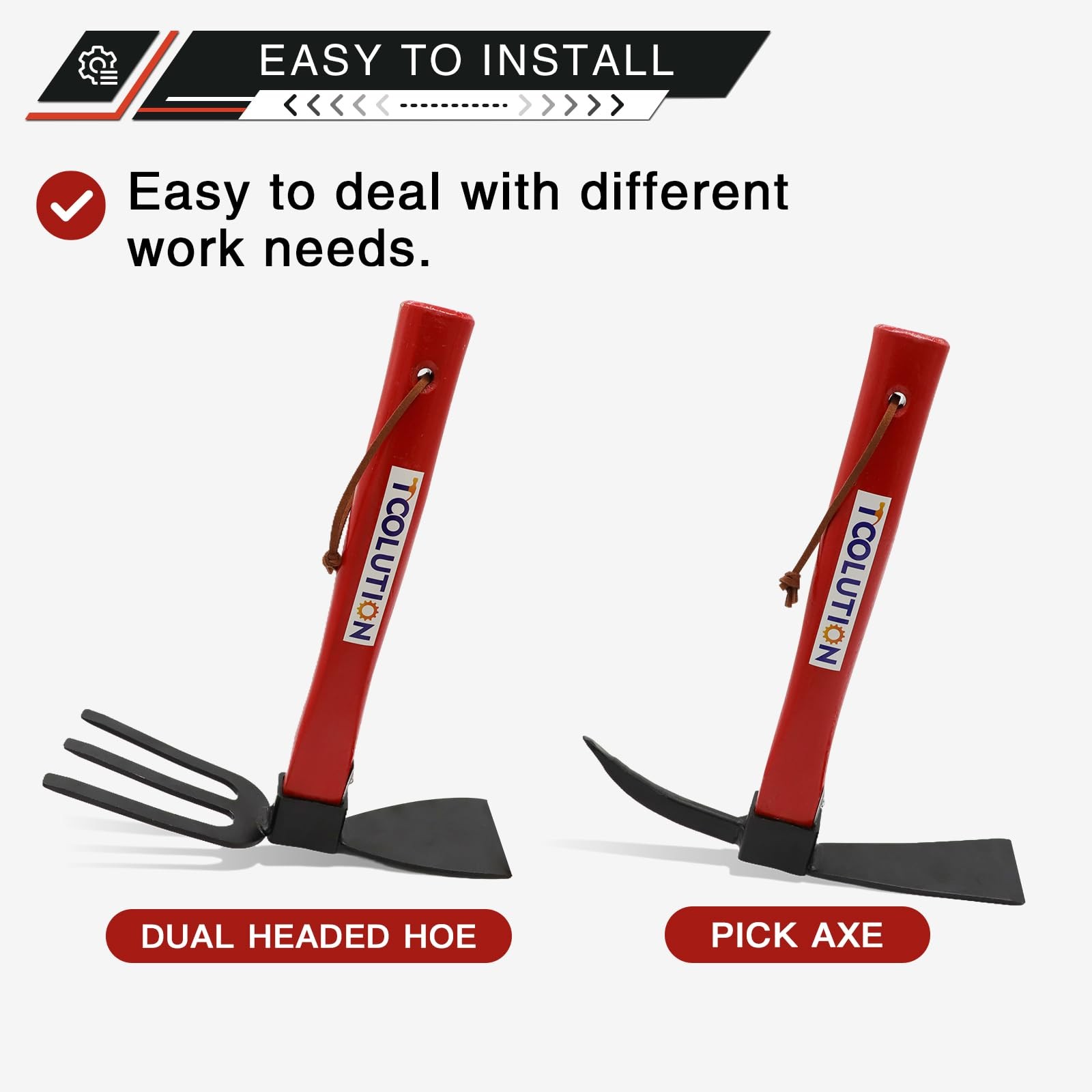 TOOLUTION 4-Pcs Gardening Tool Set – Pick Axe, Hoe, Hand Tiller & Garden Rake…