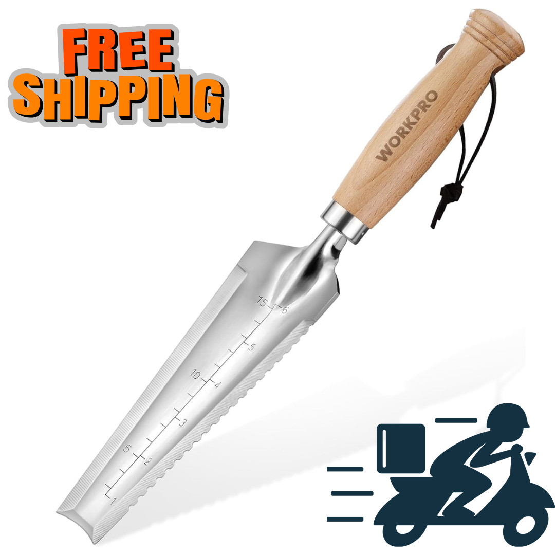 WORKPRO Garden Trowel with Wood Handle, Stainless Steel Narrow Hand