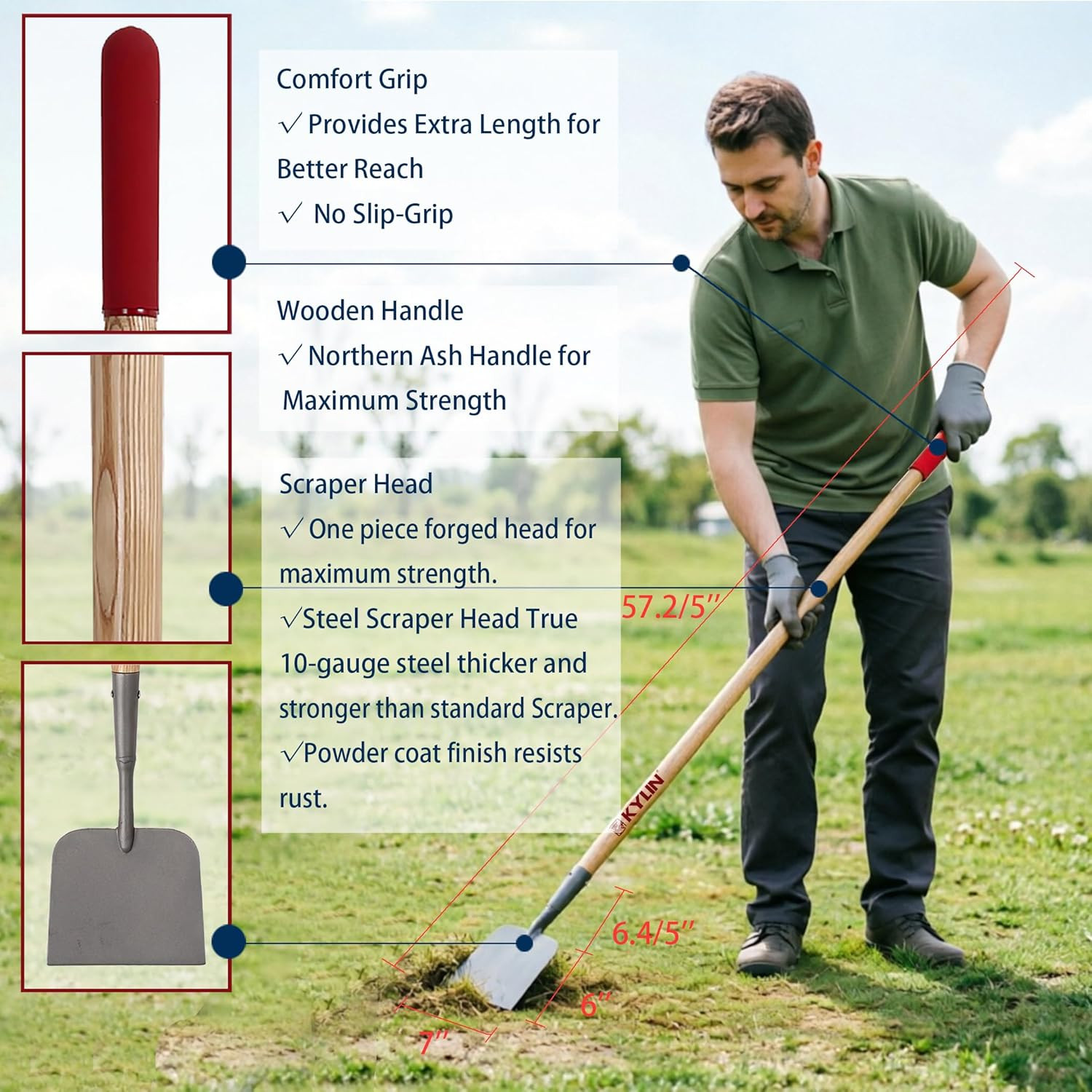 6-Piece Pro Long Ash Handle Garden Tools Set for Landscaping Agricture or Backya