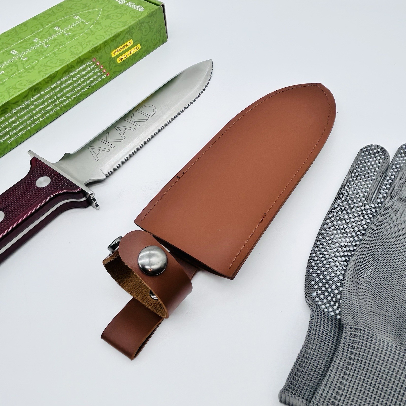 Hori Hori Garden Knife Stainless Weeding Digging + Leather Sheath + 2 Gloves