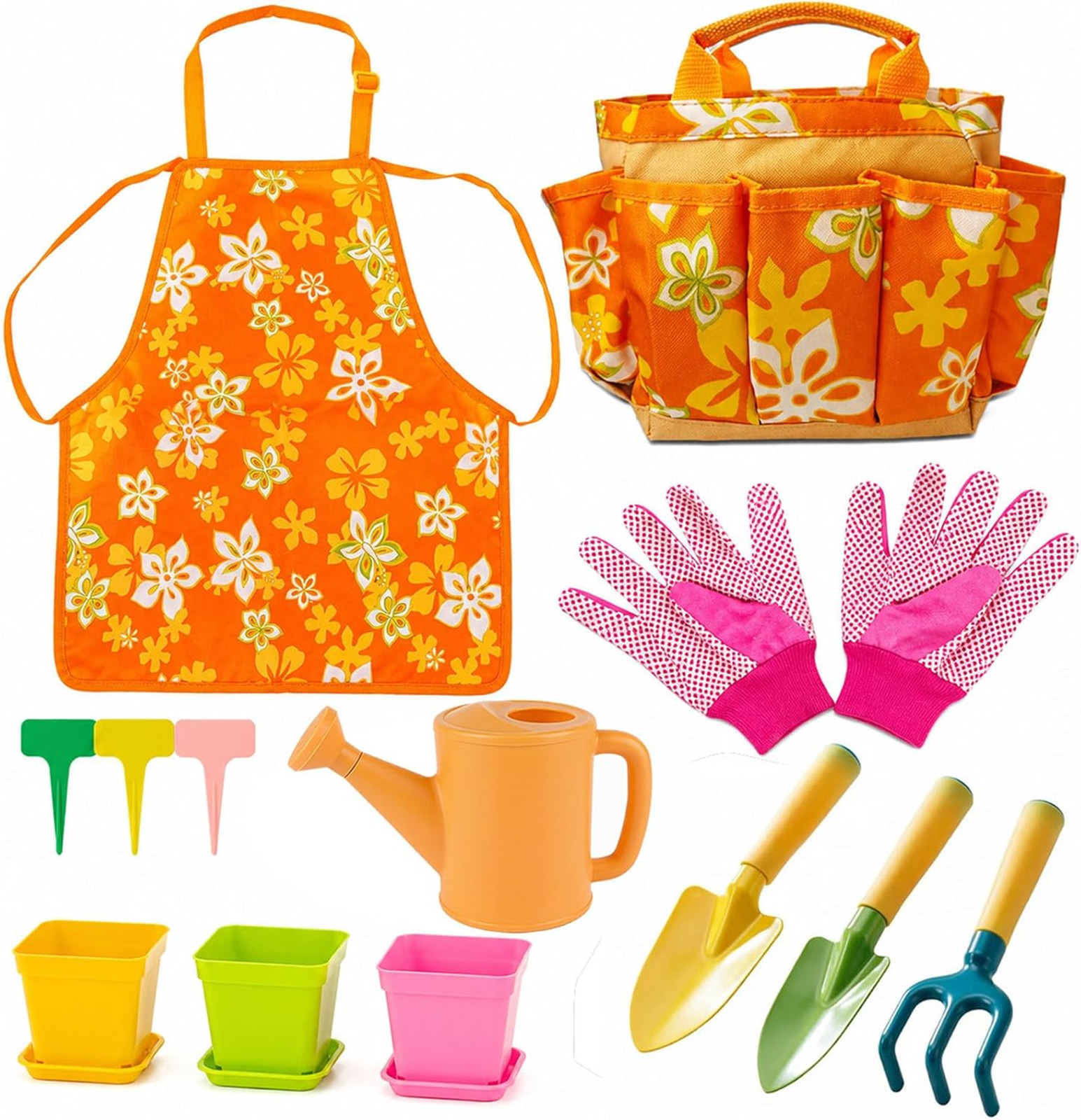 Kids Gardening Set for Girls Boys Ages 3 7 13 Pieces Garden Tool Kit with Apron