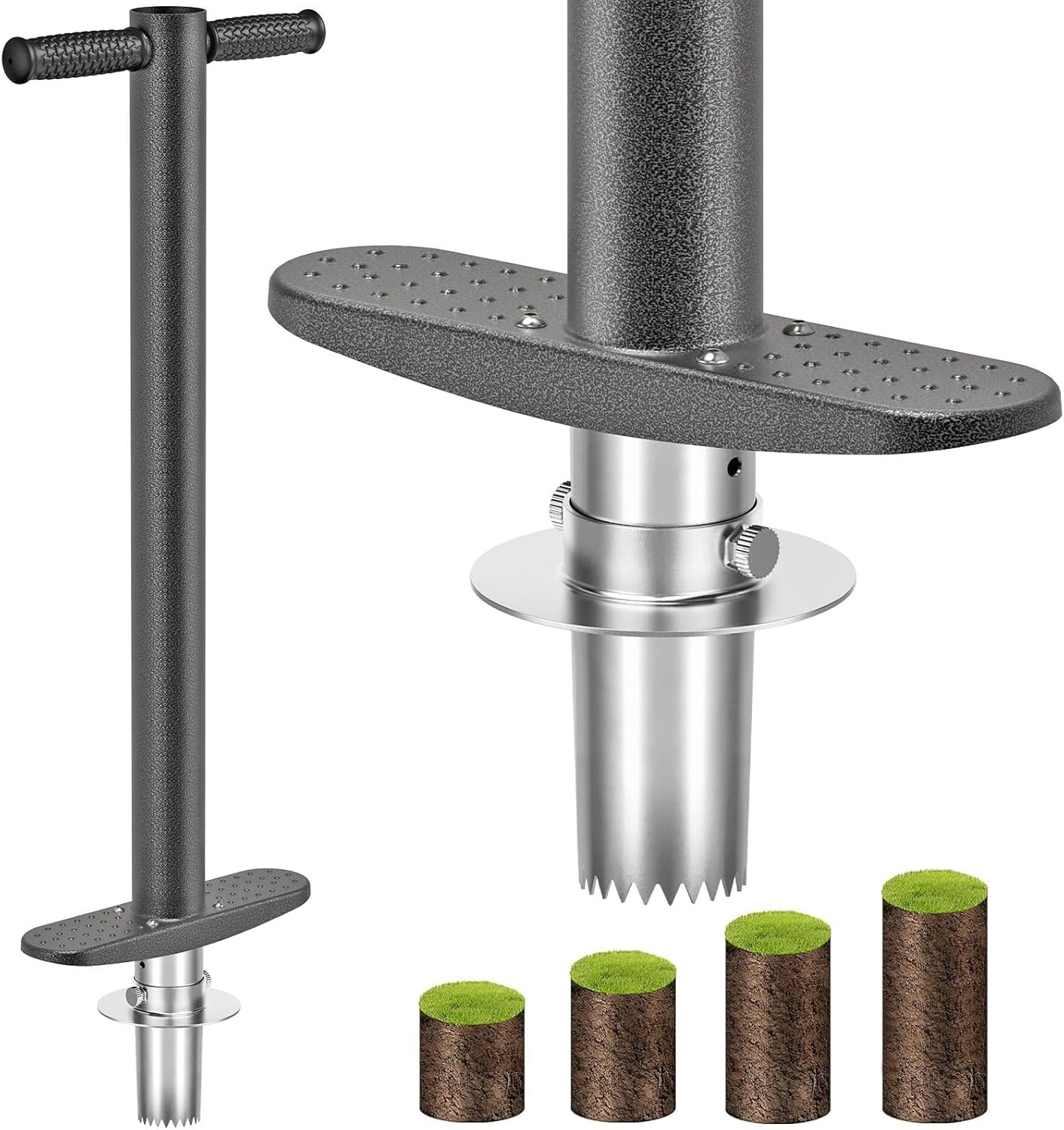 3-In-1 Sod Plugger & Bulb Planter Tool – Depth Adjust (3-6”) Stainless Steel Sh