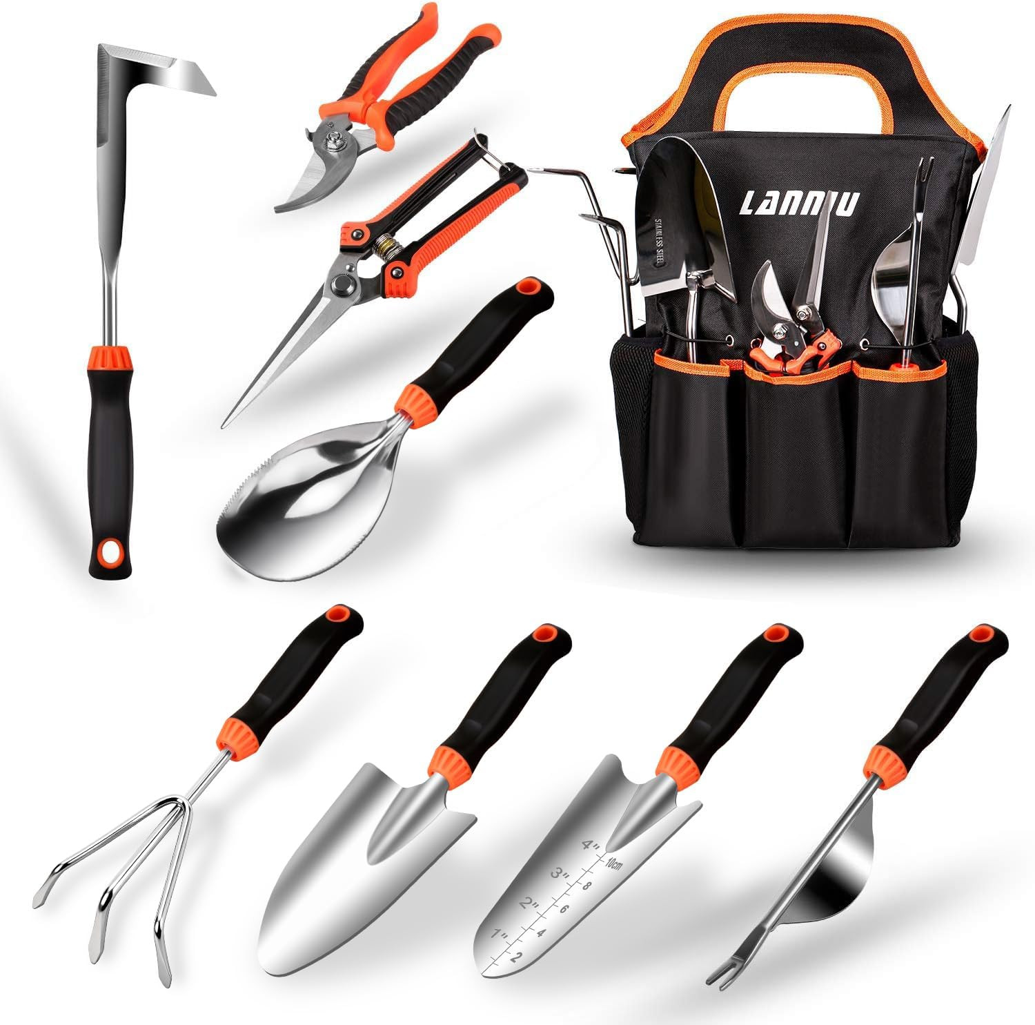 9 Piece Garden Tool Set | Heavy Duty Stainless Steel, Ergonomic Non-Slip Rubber