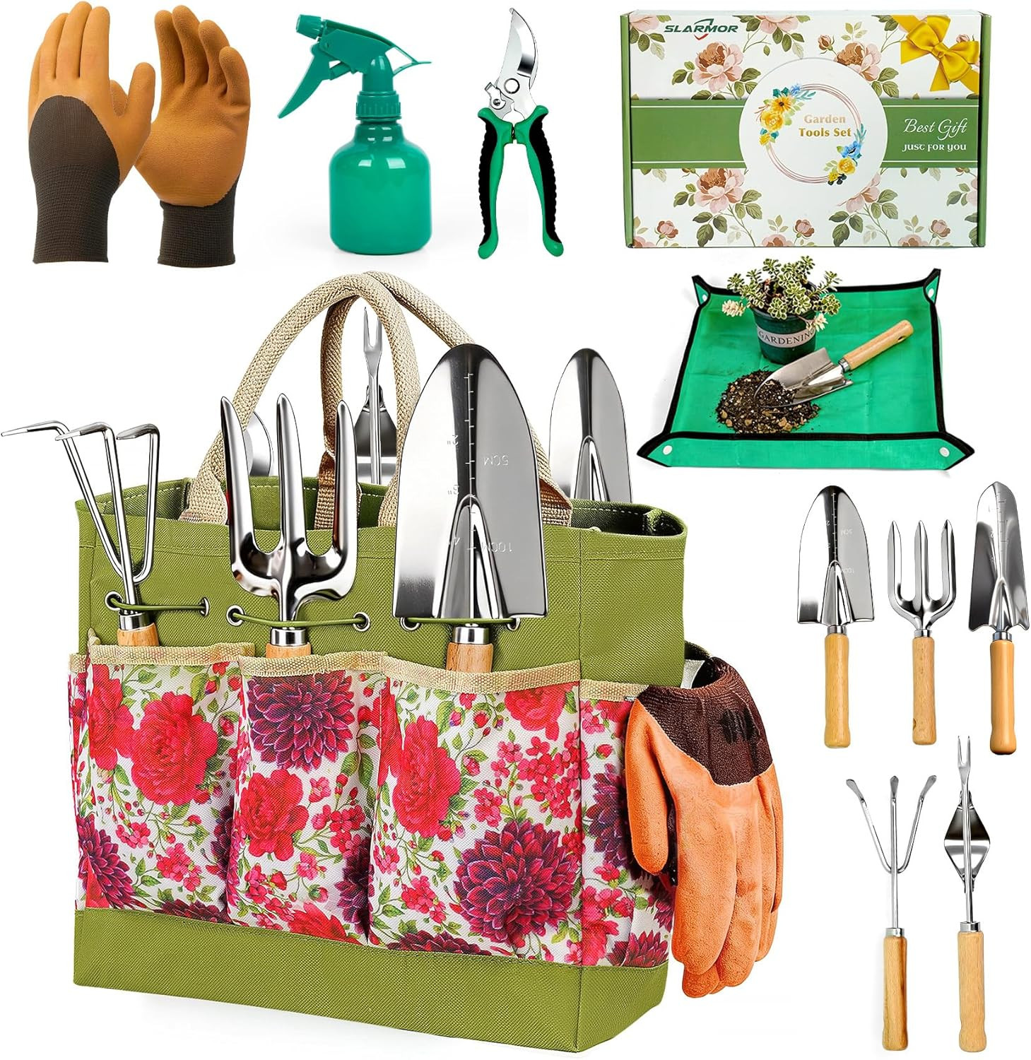 Garden Tool Set, 10 PCS Gardening Essentials, Stainless Steel Garden Hand Tools
