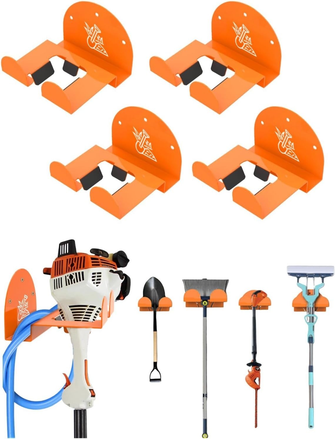 Weedeater Rack & Snow Shovel Hanger 4 Pack 180LB Heavy-Duty Alloy Steel Wall