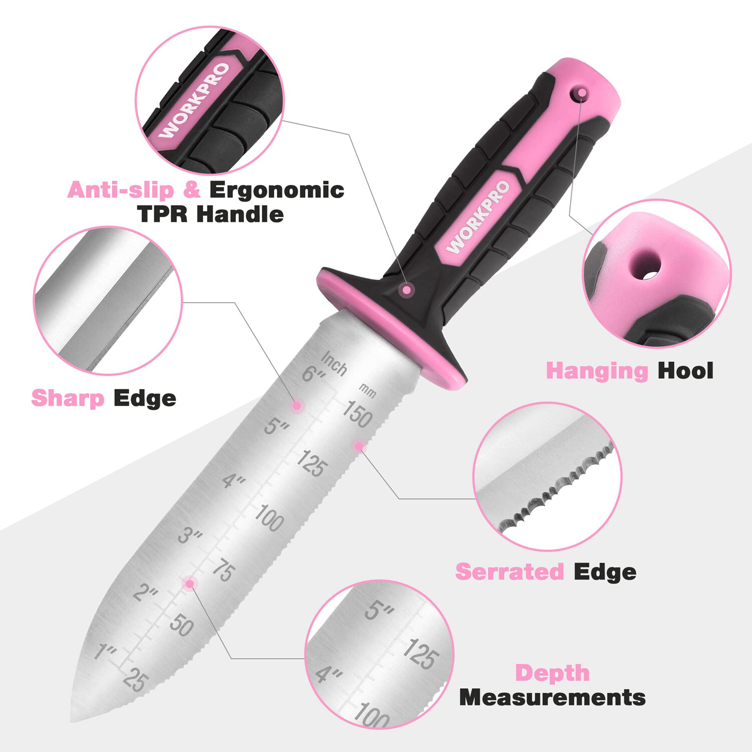 WORKPRO Hori Hori Garden Knife Weeding & Digging Tool 7-in Blade w/Oxford Sheath
