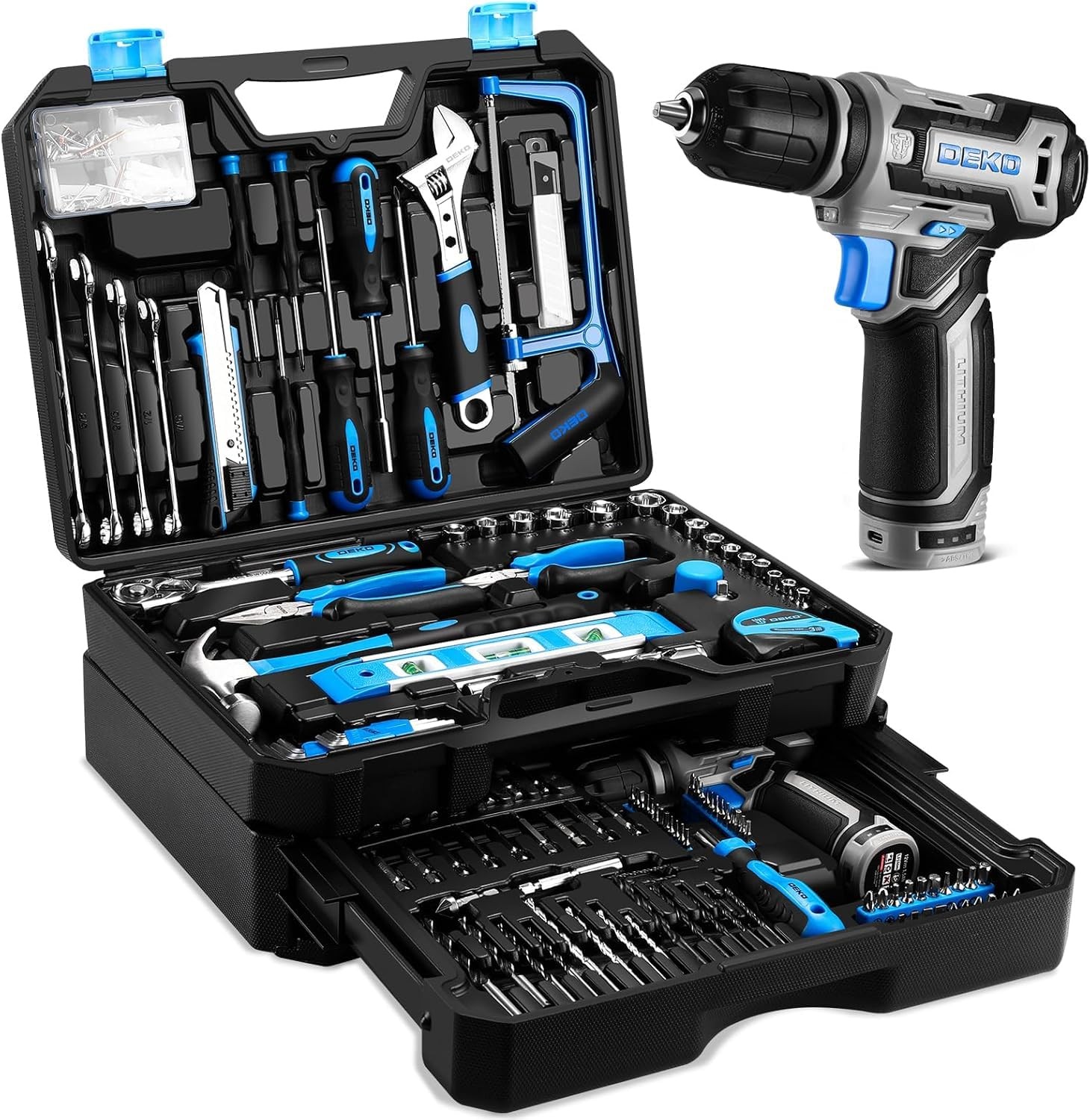 Dekopro Tool Set Tool Kit 12V Cordless Drill Hand Toolbox Storage Case Mechanic