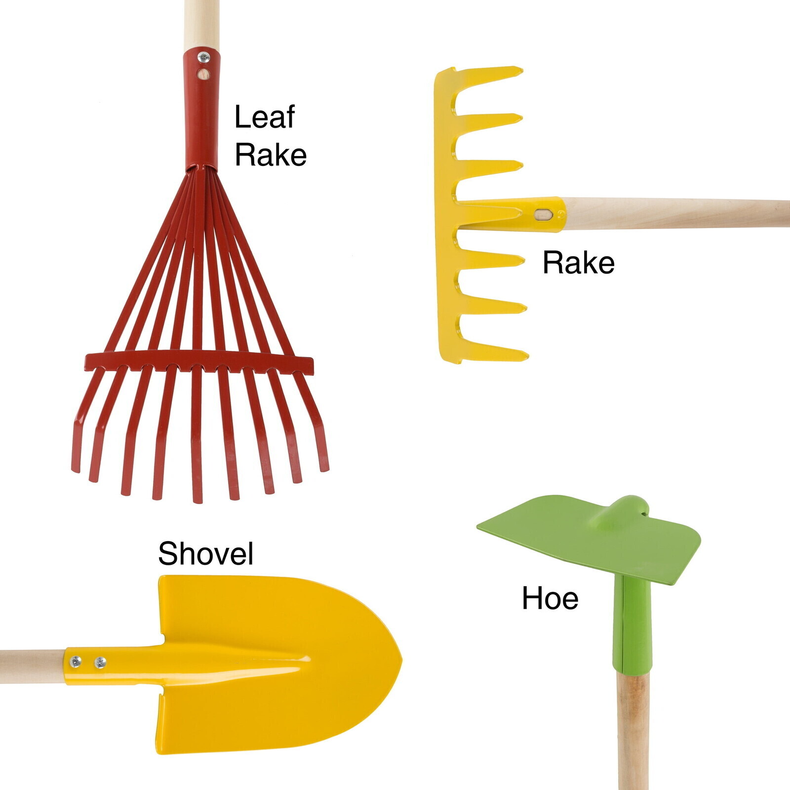 Kid’s Garden Tool Set 4 Piece Gardening Kit with Long Wood Handles Metal Heads