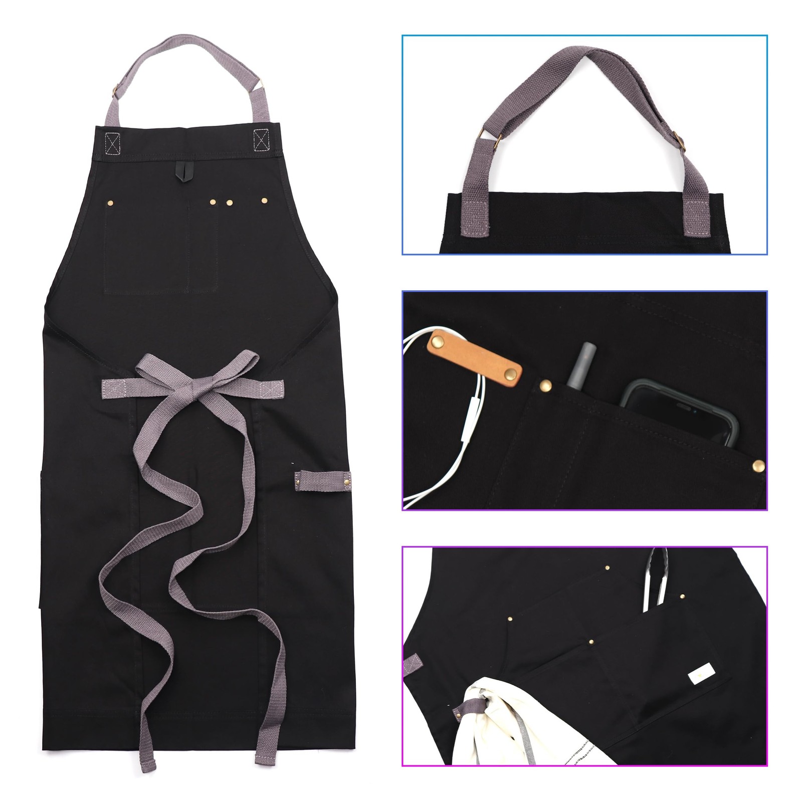 Cosmic Aprons Heavy BBQ and Kitchen Apron, Heavy-Duty Black Apron With Pocket…