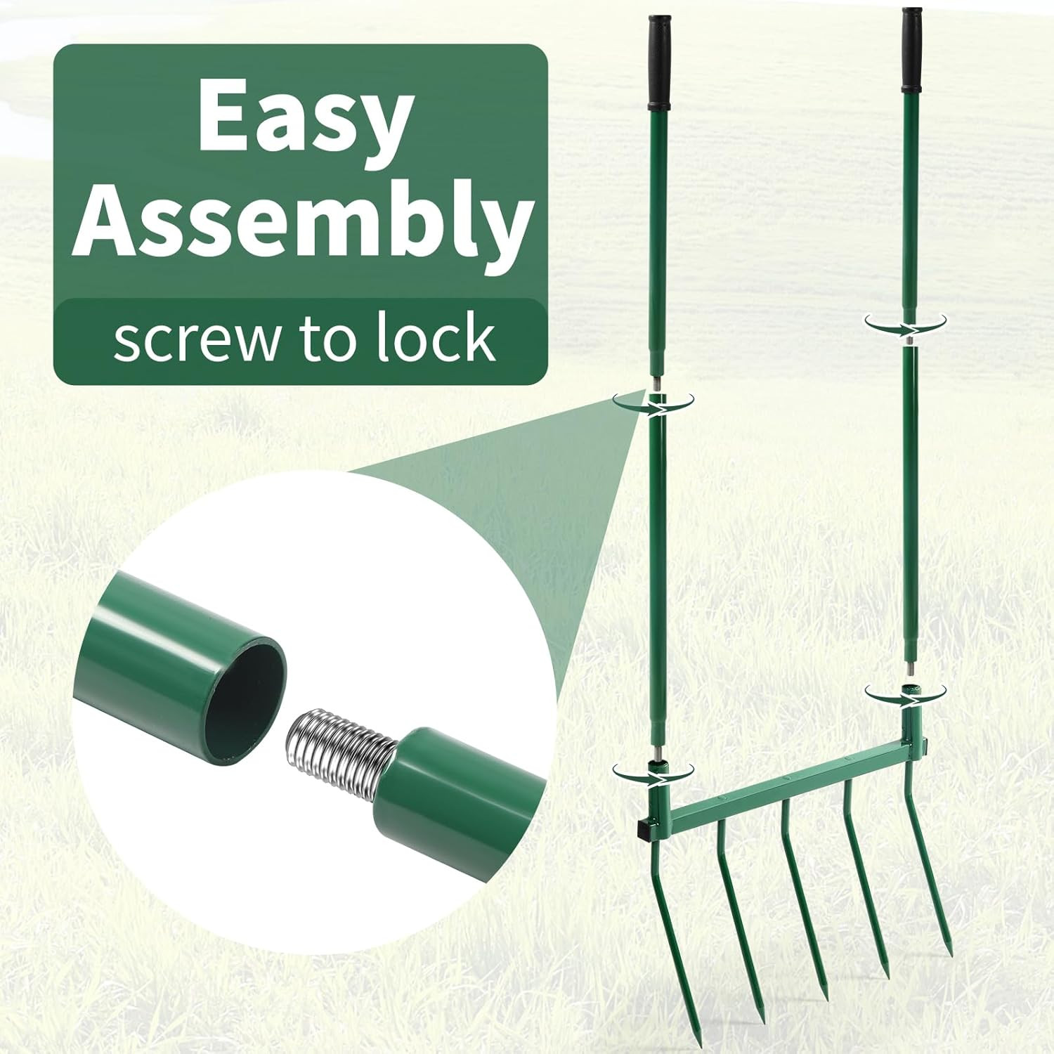 Broadfork Garden Tool with Steel Handle Heavy Duty Five Tines Broad Fork for Gar
