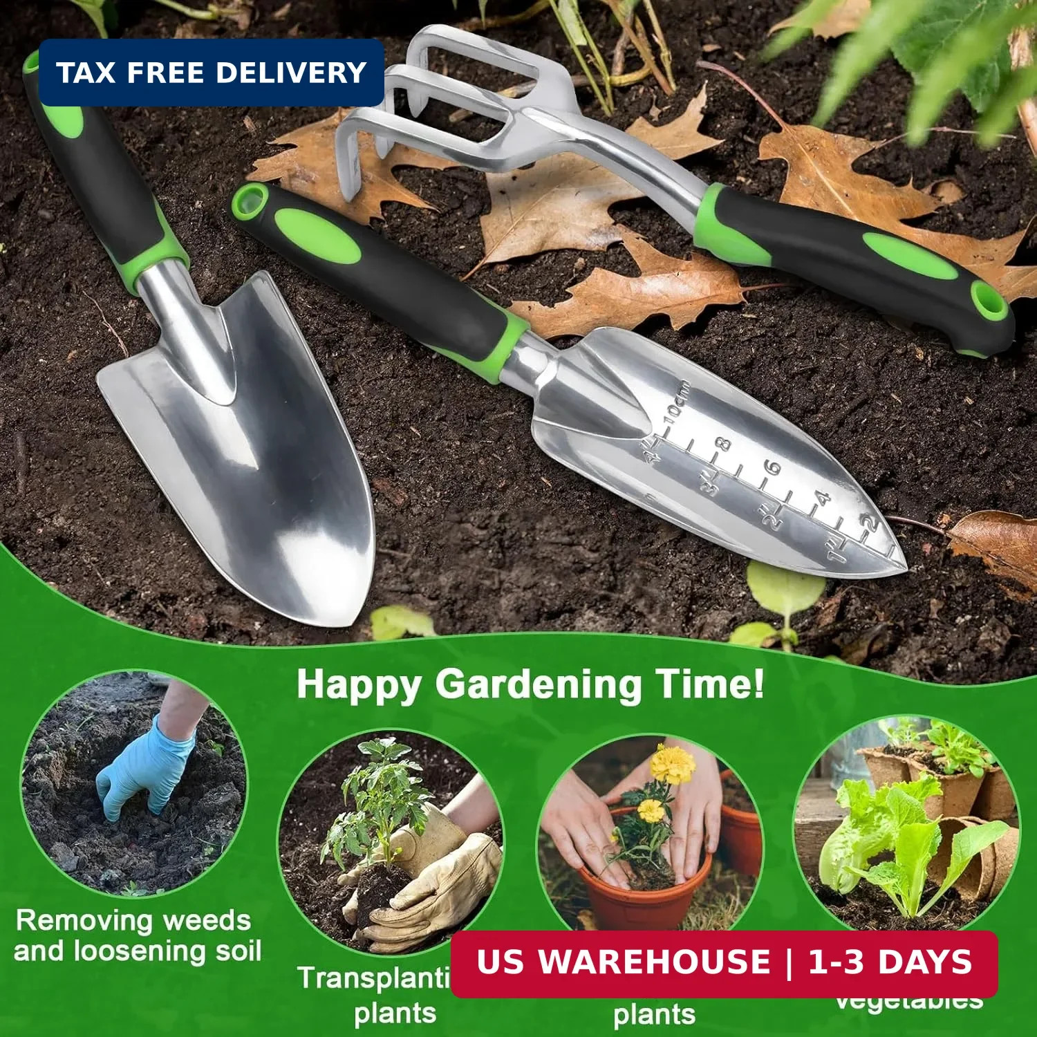 Garden Tools Set, 3 Pack Heavy Duty Gardening Tools Set Include Garden Shovel, T
