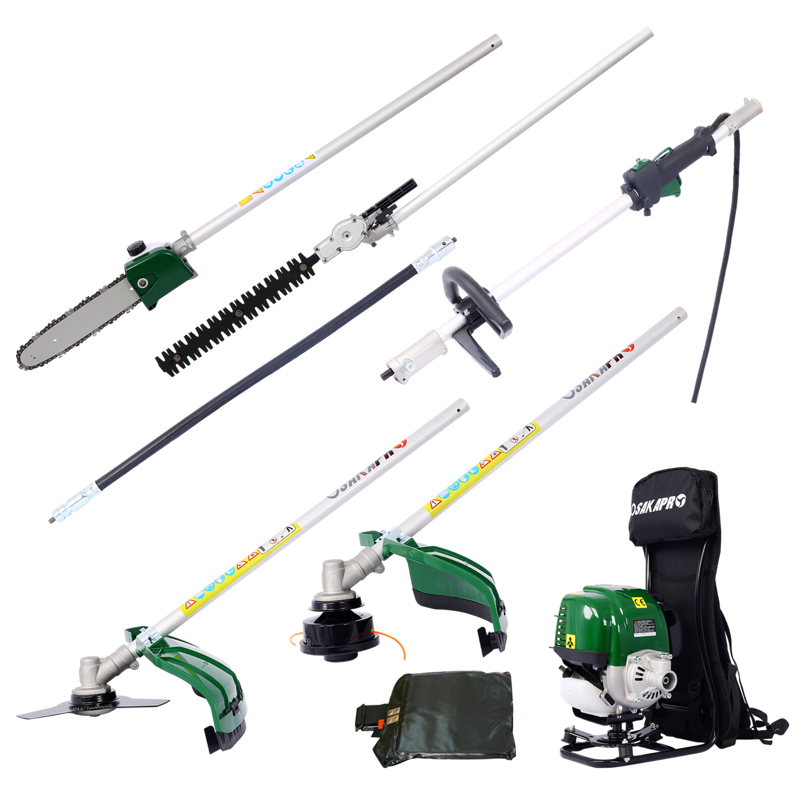 4in1 38CC 4-stroke Garden Backpack Tool System Gas Pole Saw Grass Hedge Trimmer