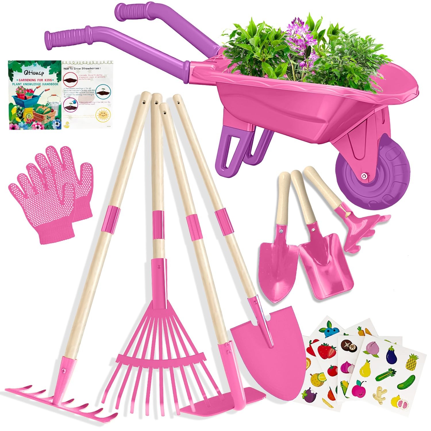 Kids Gardening Tools Outdoor Toys Set Backyard Play with Wheelbarrow Educatio…