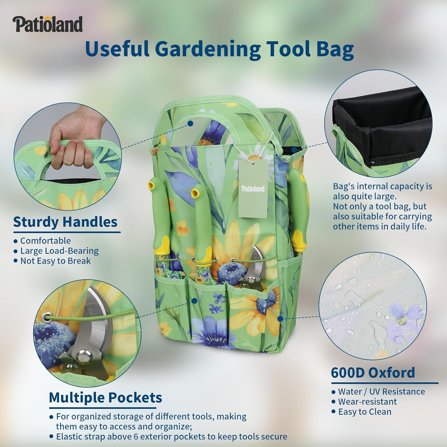 10-Piece Garden Tool Set – Green Floral Gardening Hand Tools with Non-Slip Handl